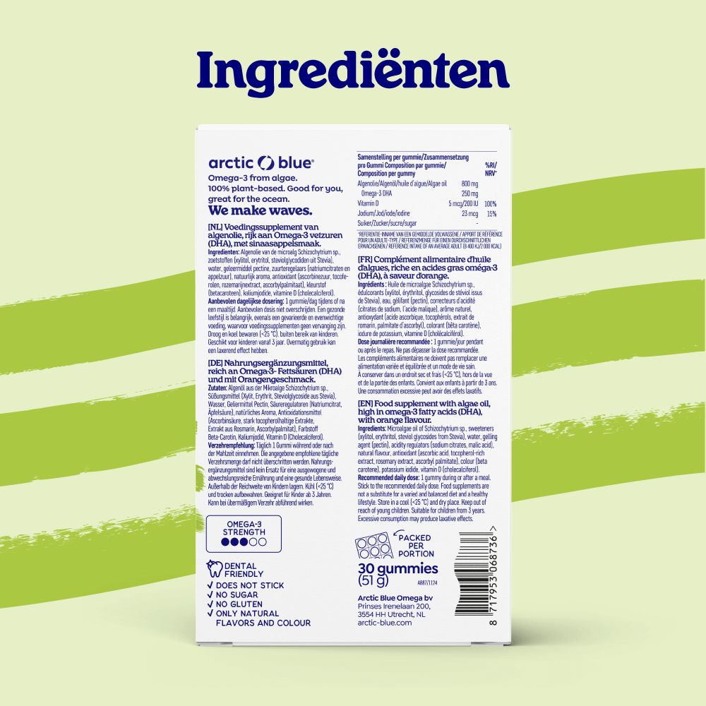 Arctic Blue Omega 3 gummies: voordelen, ingrediënten en vegan certificering.