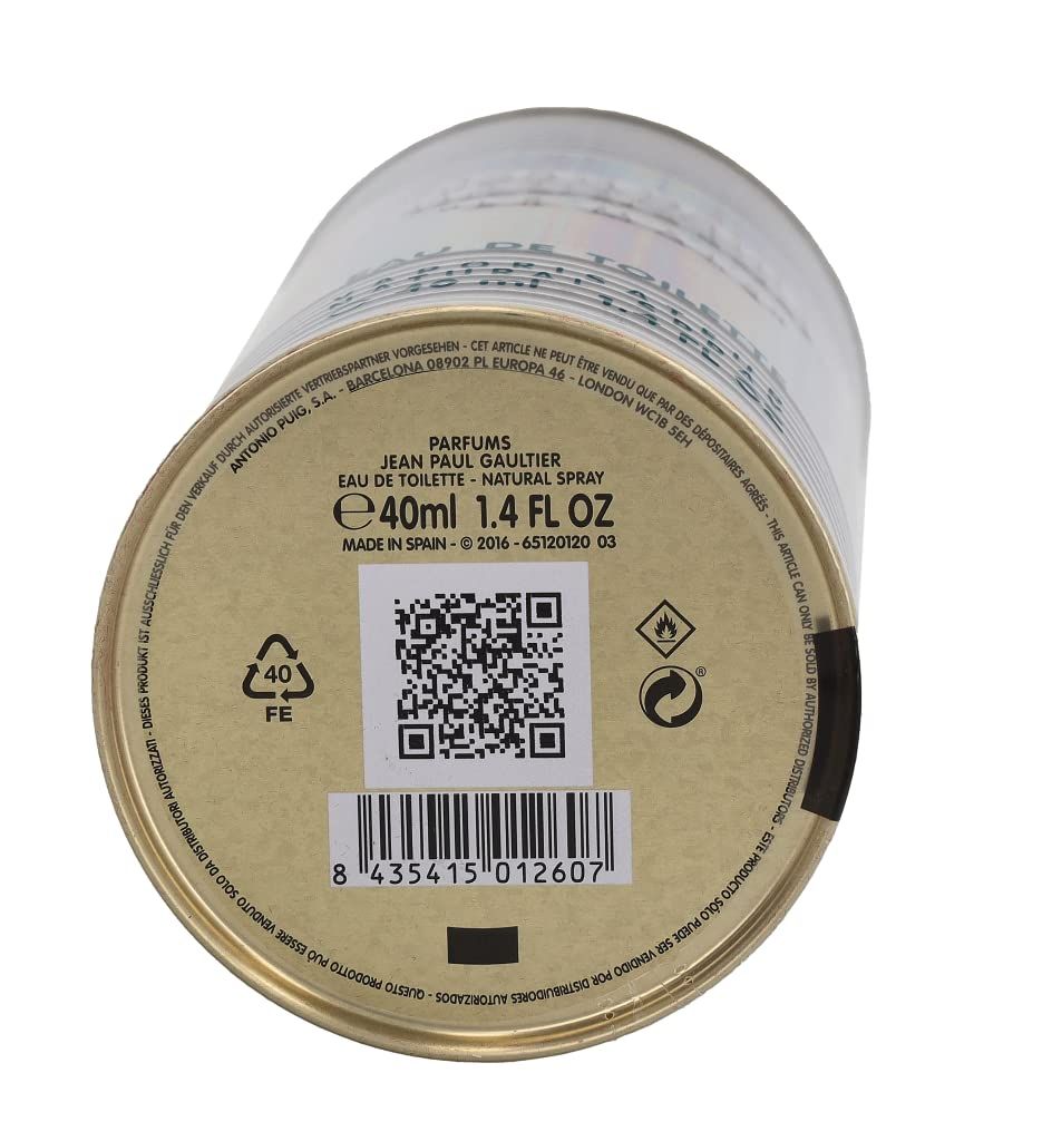 Fond de la boîte avec informations : nom, ingrédients, code QR, volume 40ml, origine Espagne.