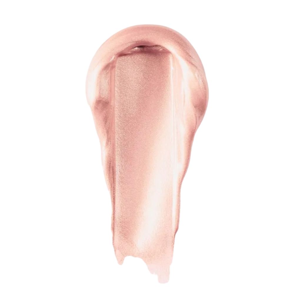 Vloeibare highlighter-veeg. Roze-gouden kleur. Glanzende textuur. Op witte achtergrond.