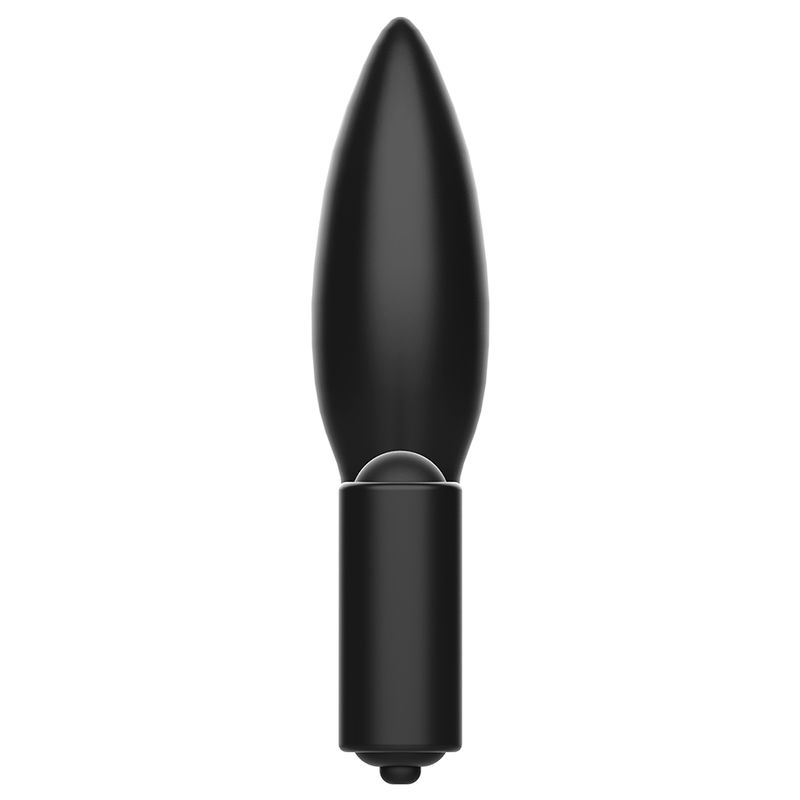 Pointe d'un plug anal noir avec sa base. Silicone.