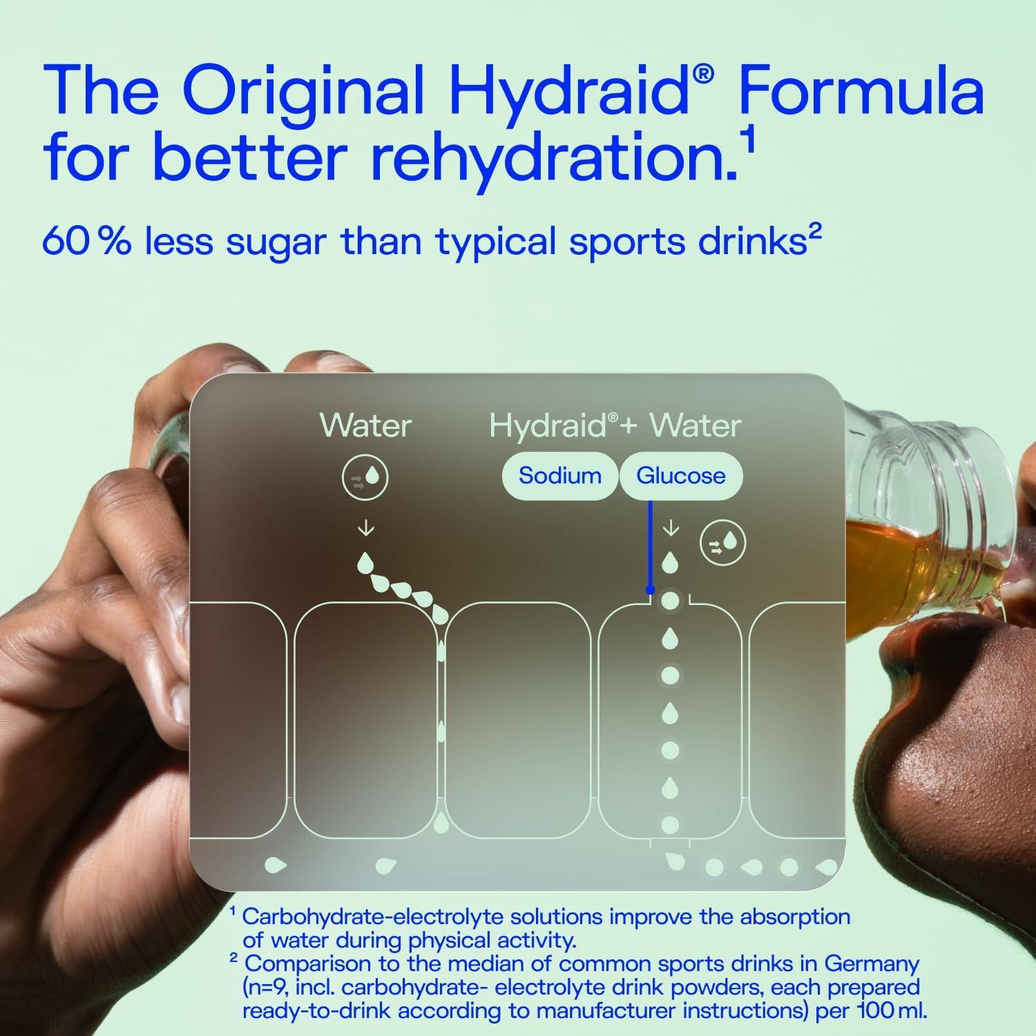 Formule Hydraid pour une meilleure réhydratation, 60% moins de sucre que les boissons de sport.