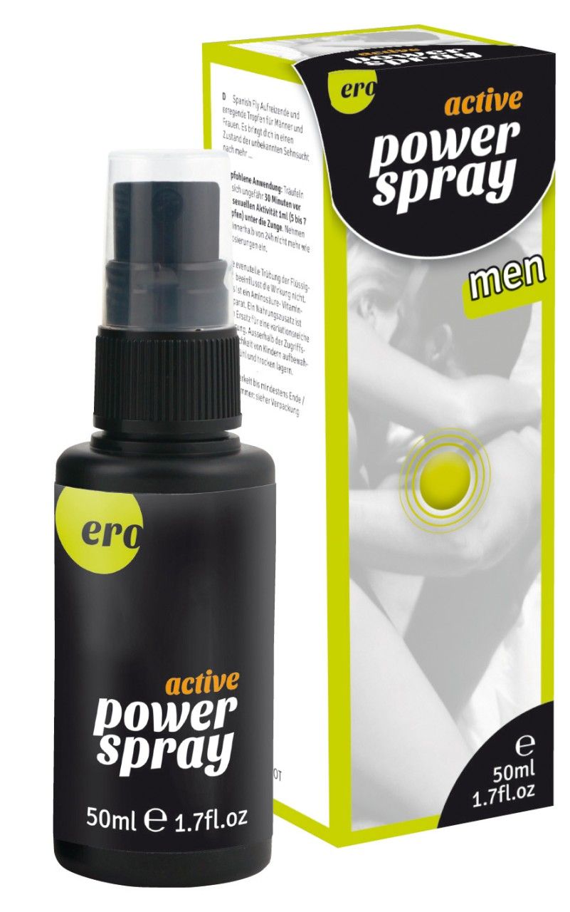 Ero Active Power Spray voor mannen, 50ml sprayfles en verpakking.