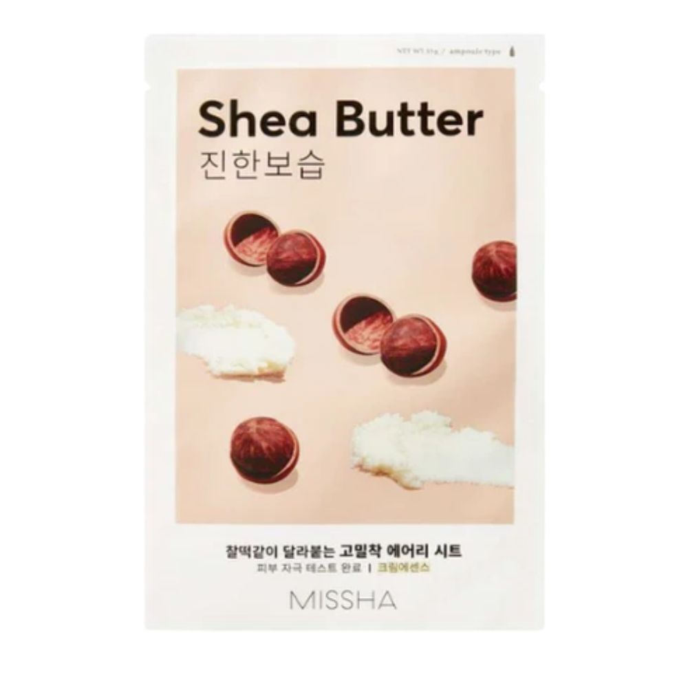 MISSHA Airy Fit Sheet Mask met shea butter opdruk en shea noten.