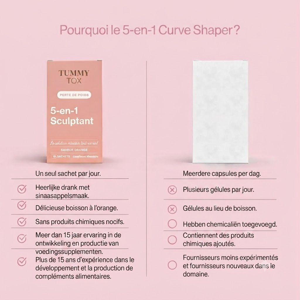 Boîte de Tummy Tox 5-en-1 Sculptant, boisson en poudre saveur orange.