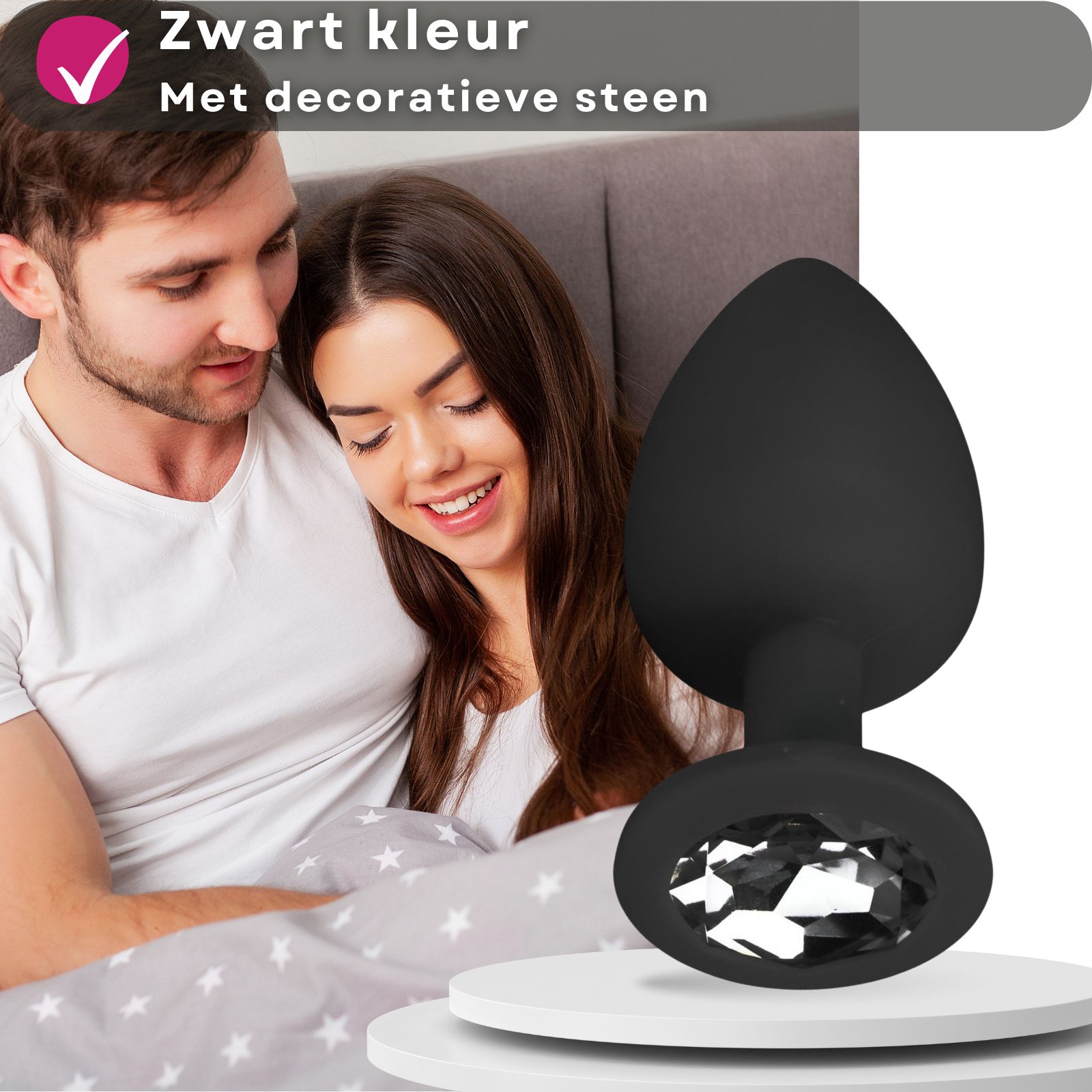 Easytoys - Zwarte siliconen anaalplug met decoratieve steen - SET