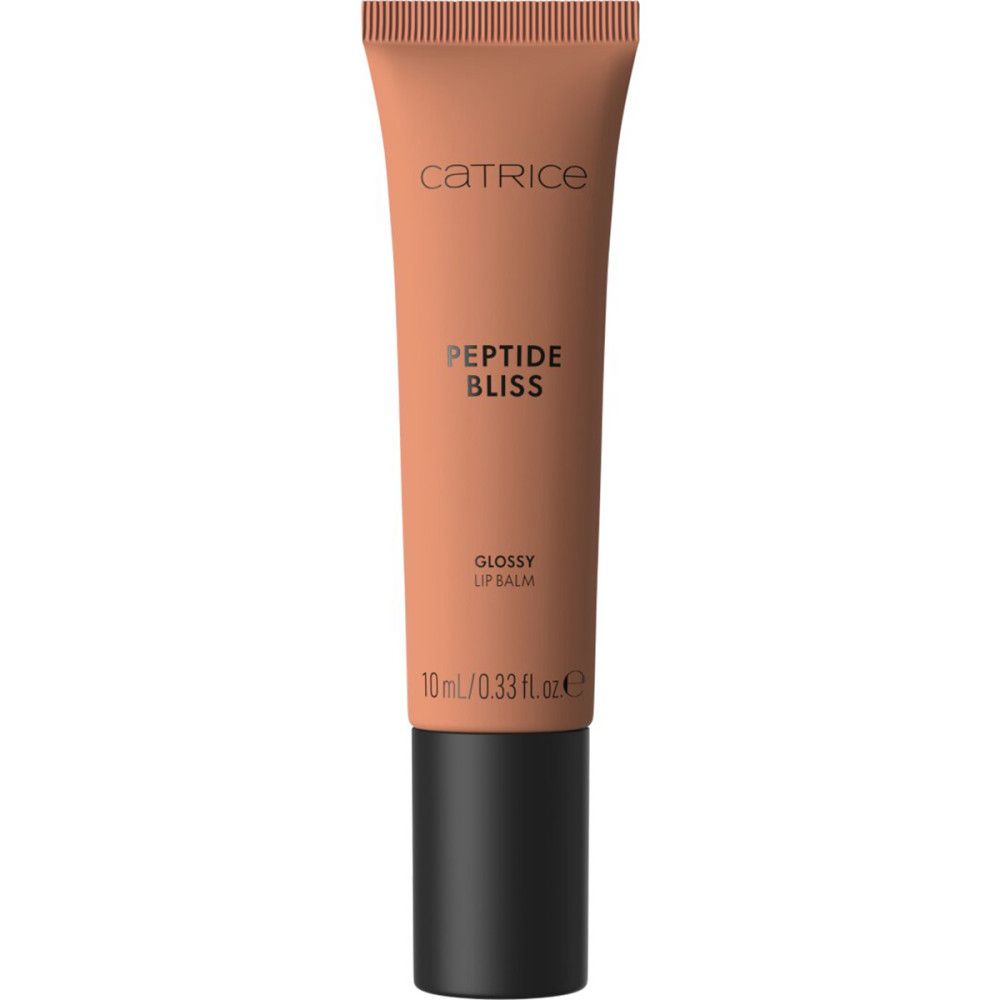 Tube lipgloss Catrice. Tekst: Peptide Bliss, Glossy Lip Balm. Inhoud: 10 ml/0,33 fl. oz. Perzikkleur.