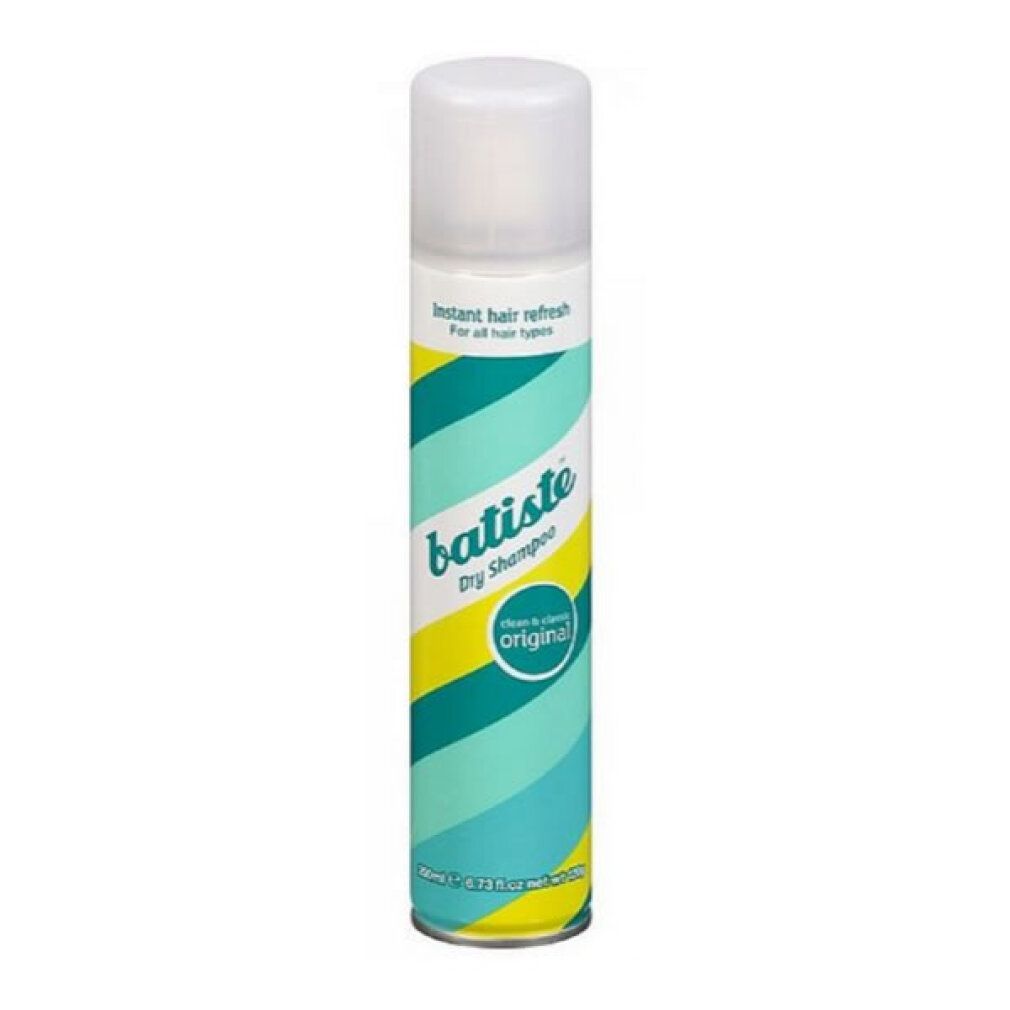 Batiste Dry Shampoo Original bus met blauw-groen-geel wervelpatroon.