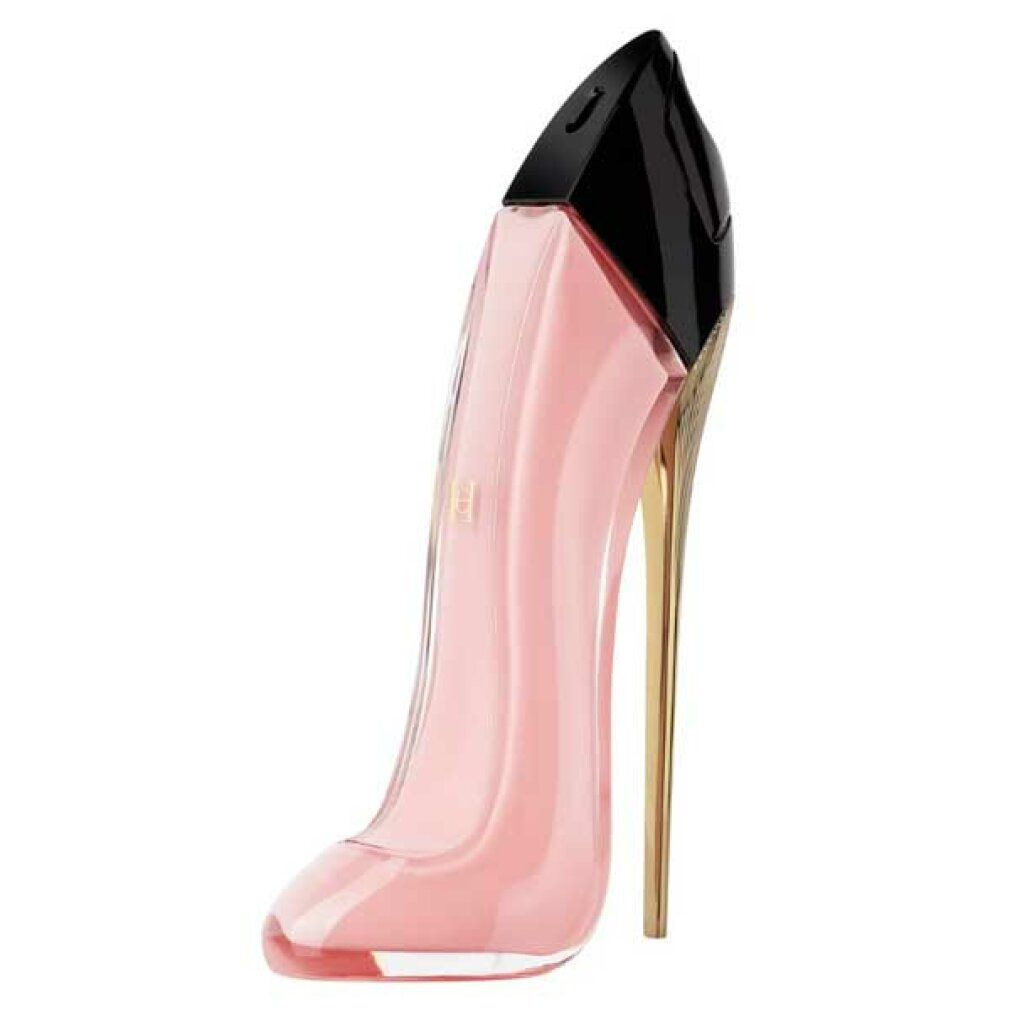Carolina Herrera Good Girl Blush damesparfum in roze pumpfles met zwarte dop en gouden hak.