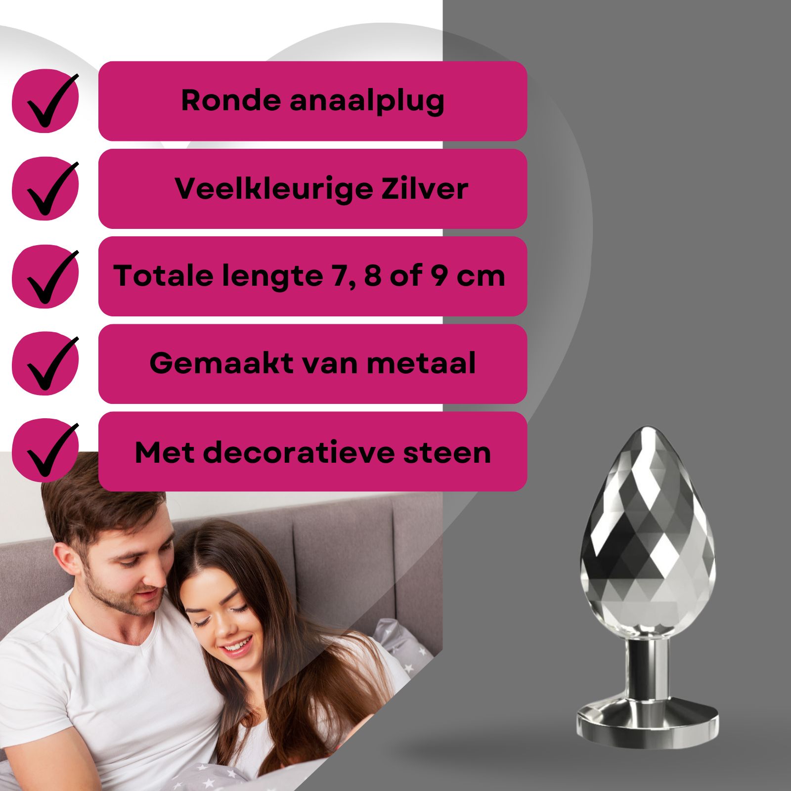 Lovelyness - Anale plug met decoratieve steen van metaal M - Diamant
