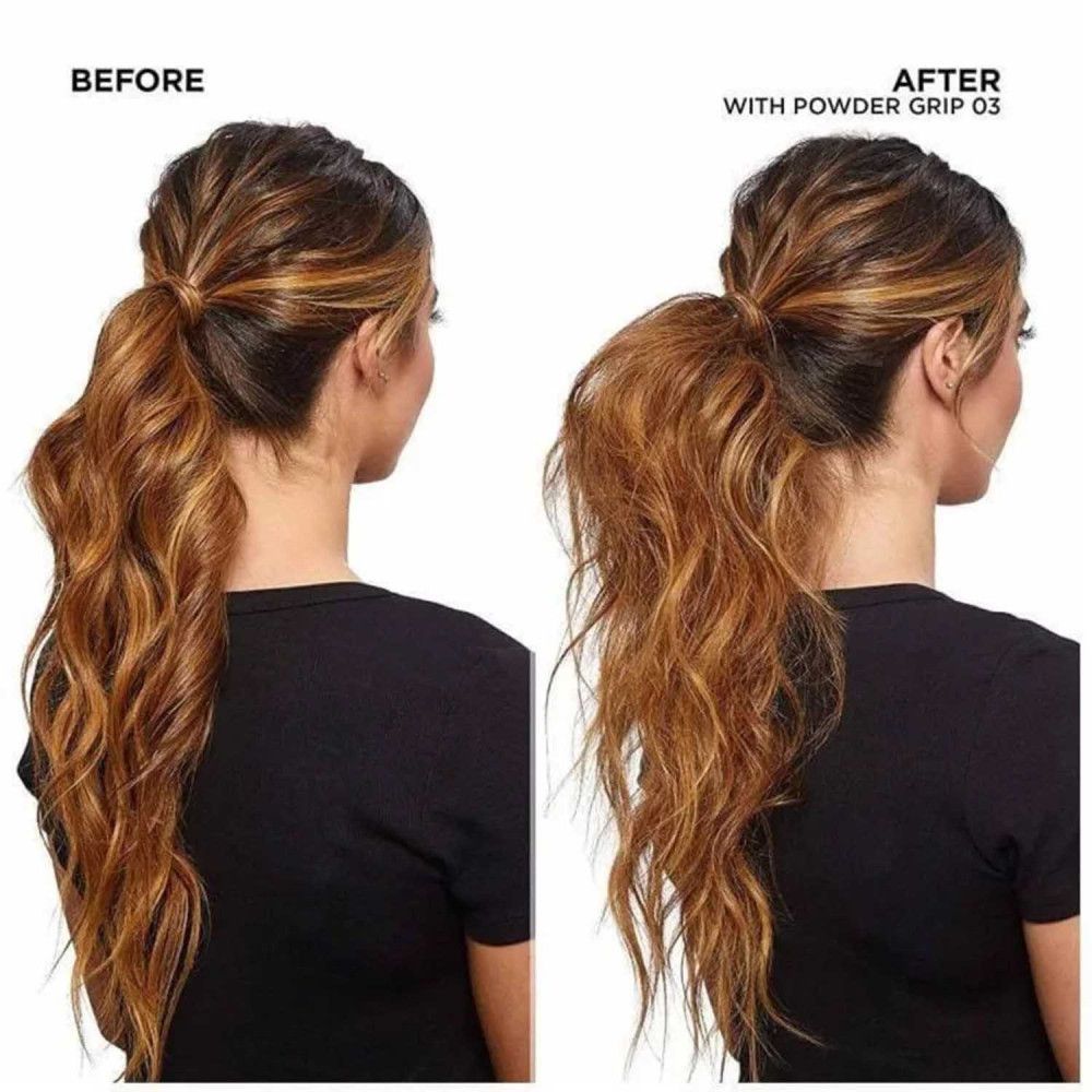 Deux femmes avec une queue de cheval. Gauche: cheveux avant. Droite: cheveux après.