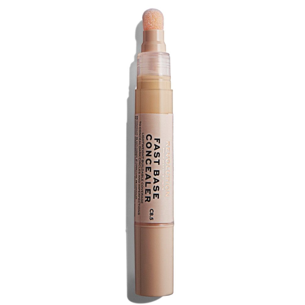 Concealer en bâton avec applicateur éponge. Inscription: Fast Base Concealer, C6.5. Teinte: beige clair. Capuchon transparent.