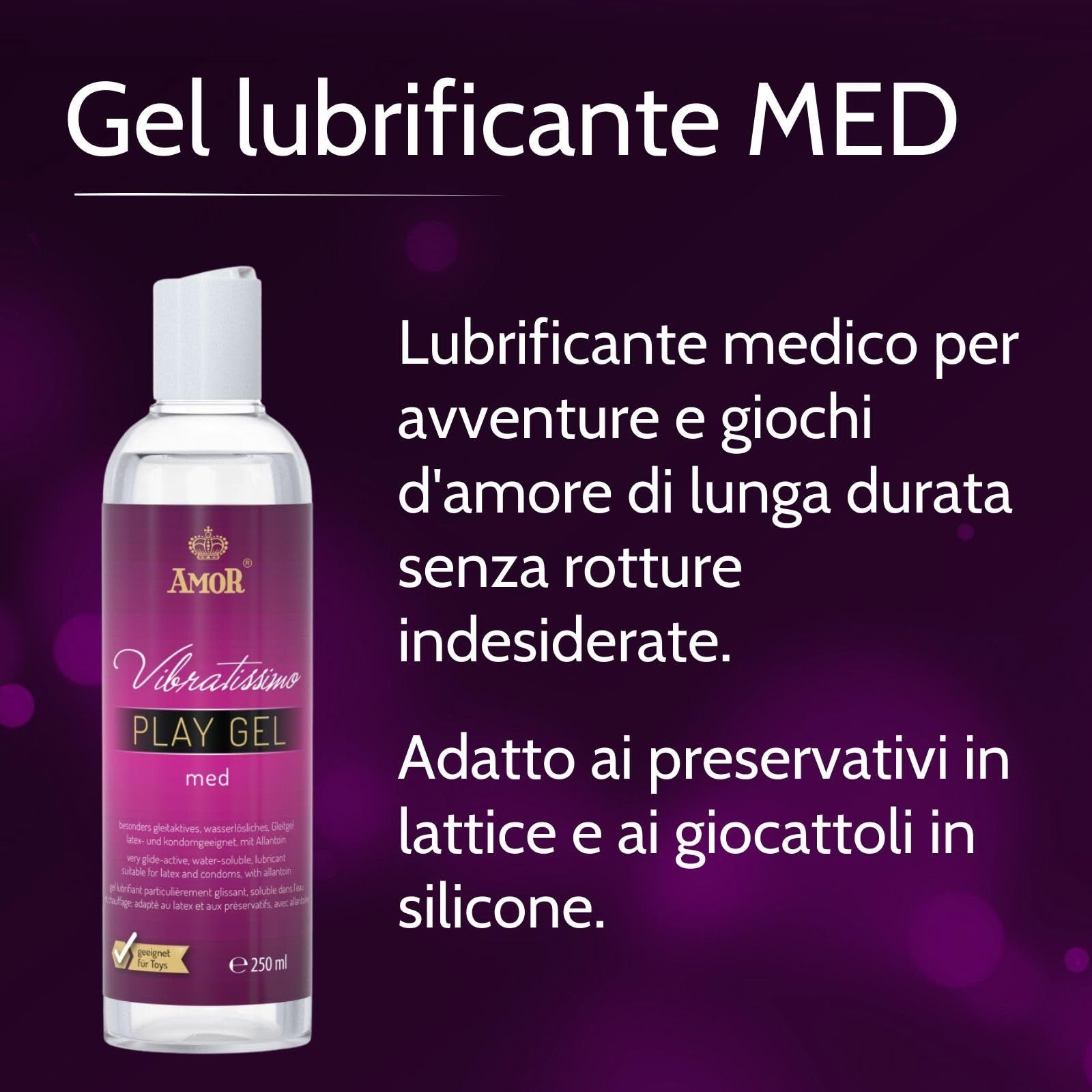 Bouteille de gel lubrifiant, marque Amor, Vibratissimo Play Gel med, 250ml.