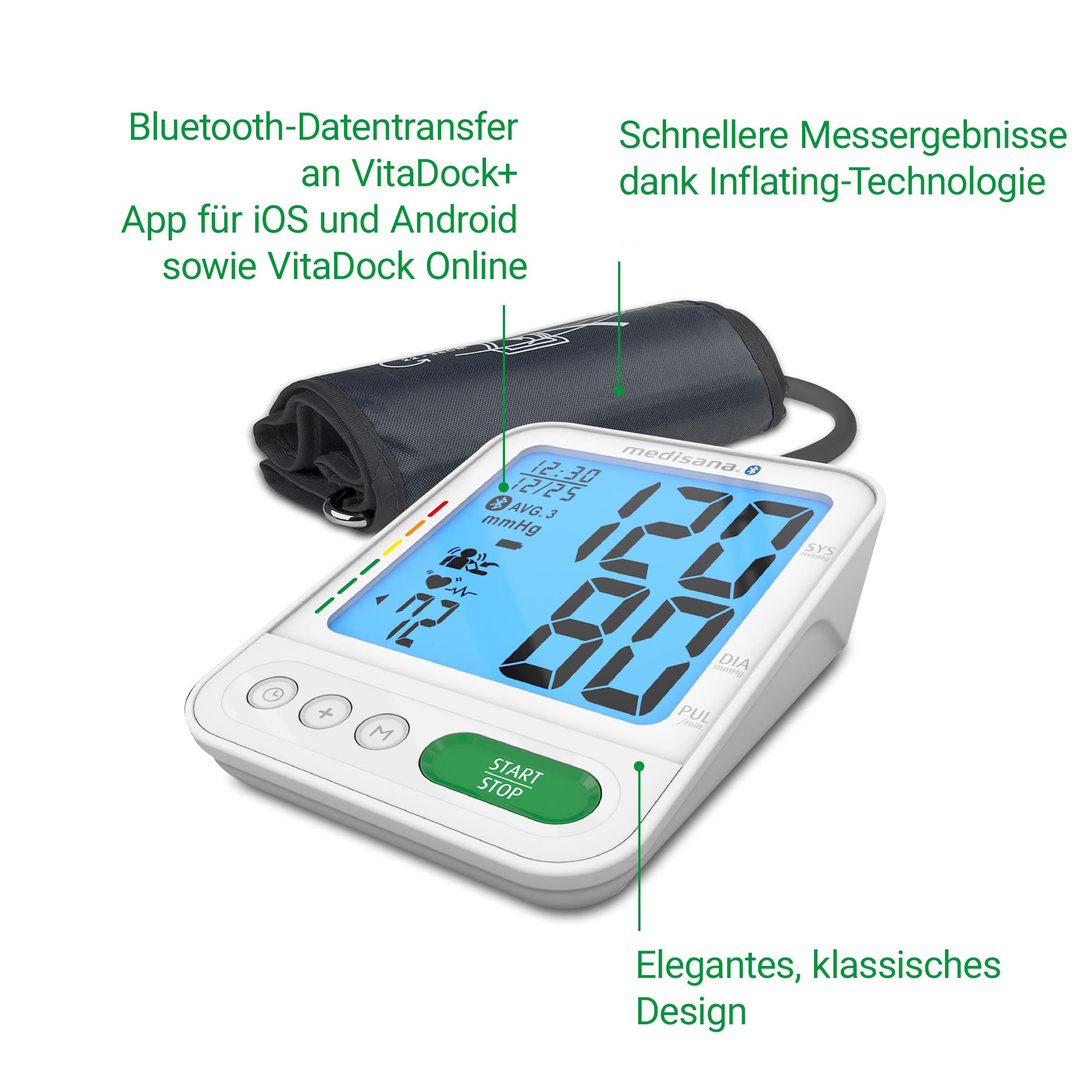 Medisana bloeddrukmeter: Bluetooth-overdracht, Inflating-technologie, klassiek design.