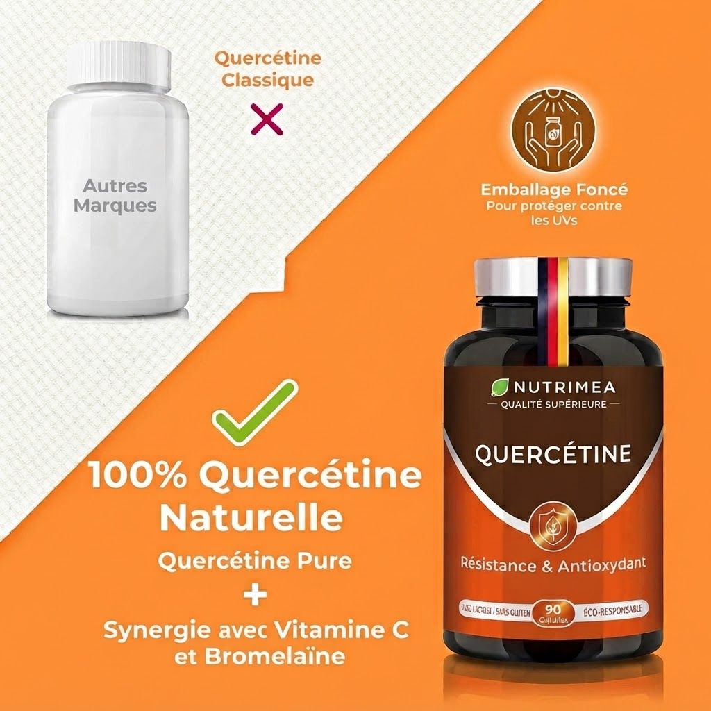 Flacon en verre foncé Nutrimea Quercétine, 90 gélules, Résistance & Antioxydant.