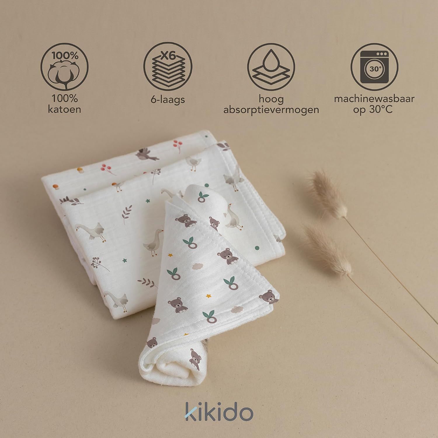 Kikido 5 Mousseline Doeken voor Baby 100% Katoen