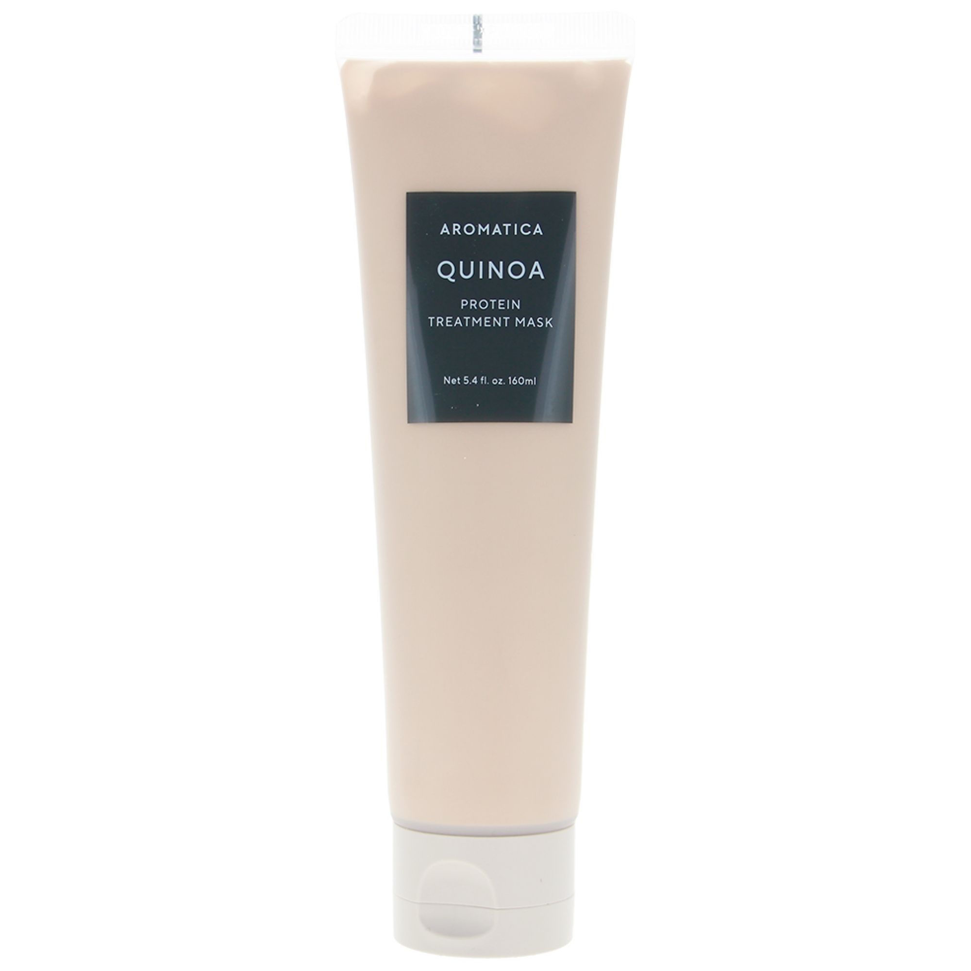 Aromatika Quinoa Protein Treatment Mask dans un tube beige clair avec une étiquette noire.