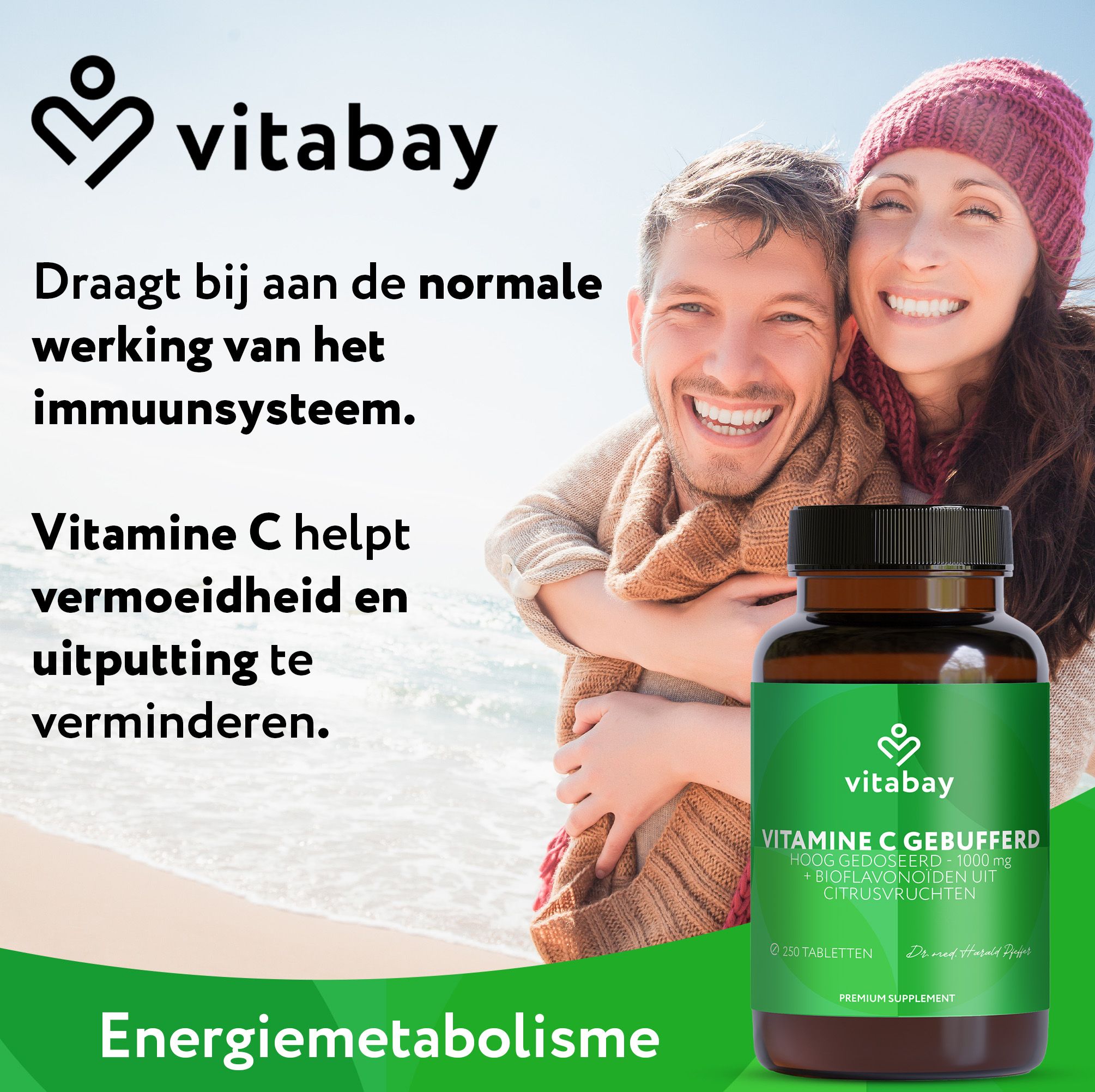 Vitabay Vitamine C 1000 mg pot met citroenschijfjes, "Zonder toevoegingen".
