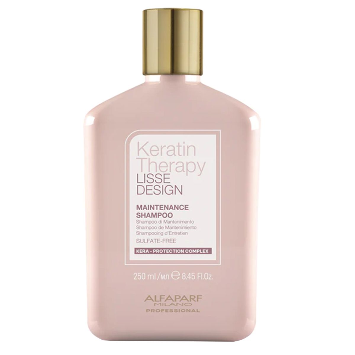 Alfaparf Lisse Design Keratin Therapy Shampoo, 250 ml. Roze fles met gouden dop.