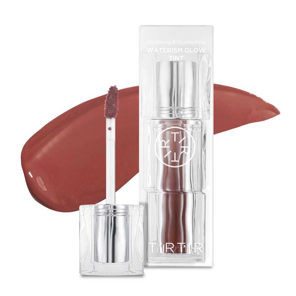 TIRTIR Waterism Glow Tint rouge à lèvres avec applicateur et traînée de couleur.