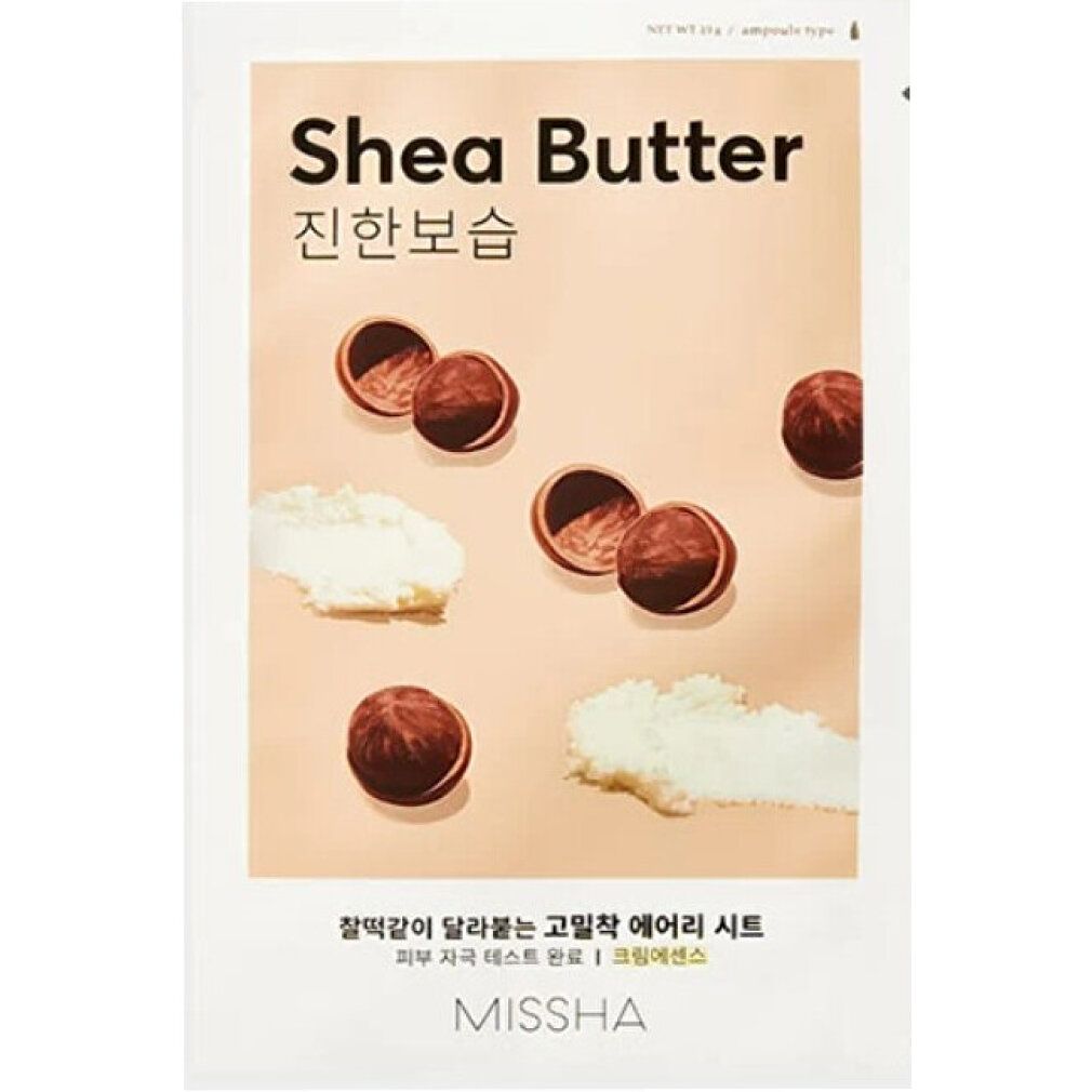 MISSHA Shea Butter sheet mask met sheanoten en romige textuur.