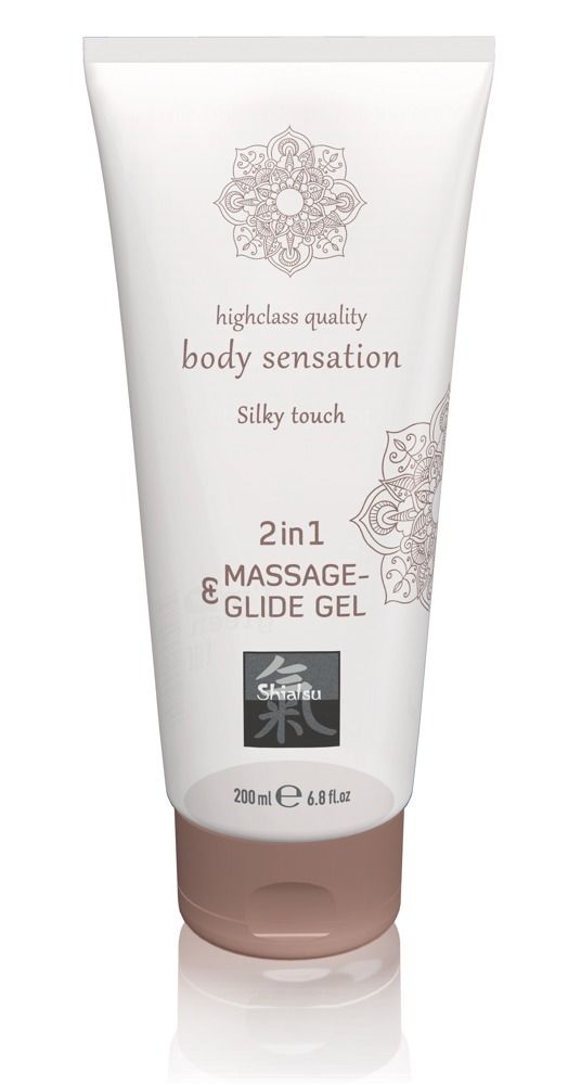 Gel de massage et de glisse 2 en 1, toucher soyeux, tube 200ml, avec reflet.