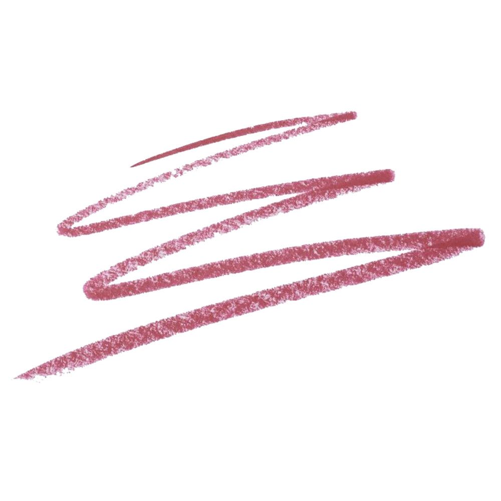 Trait de crayon à lèvres rose sur fond blanc. La couleur est appliquée en ligne ondulée.