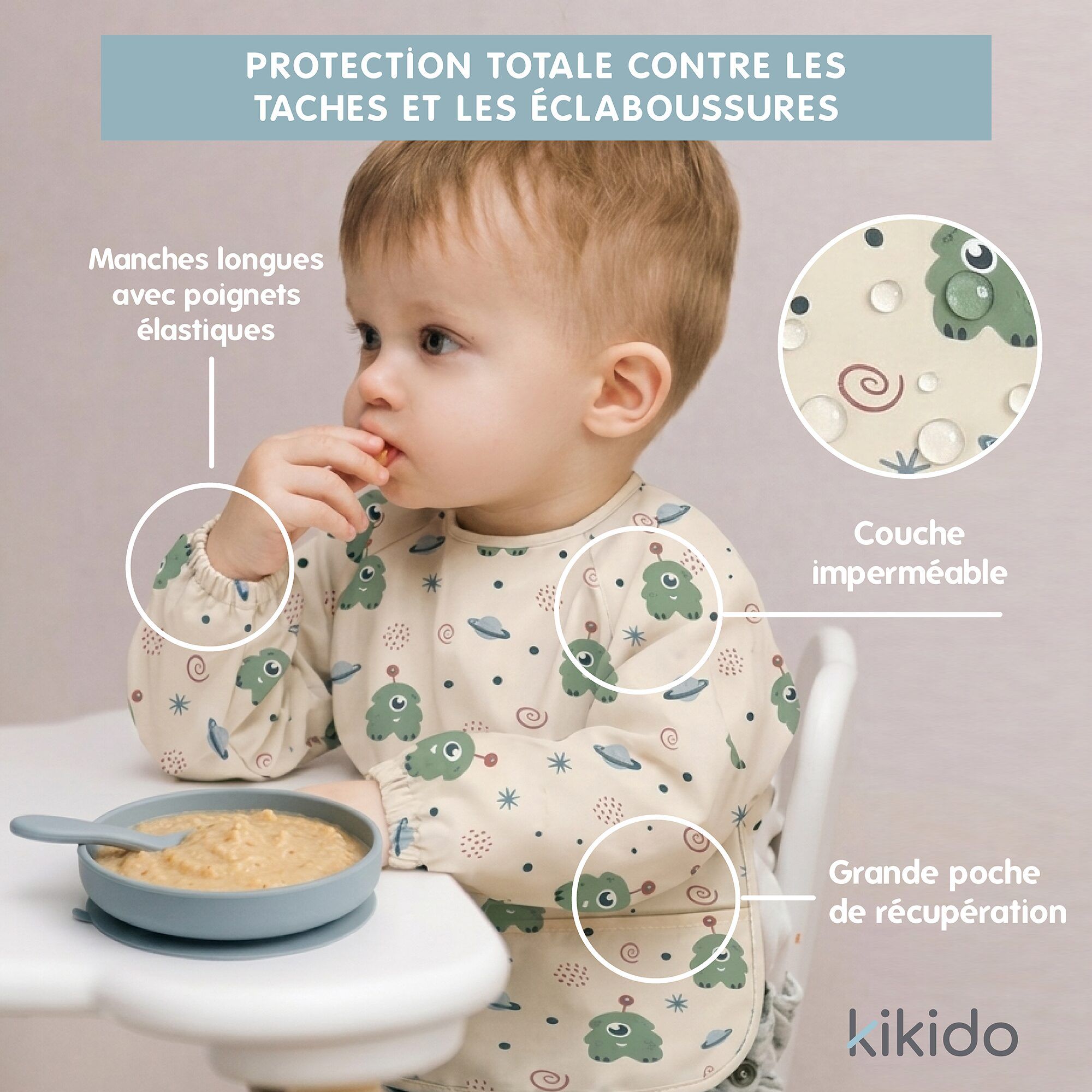Kikido Bavoir à manches longues pour bébé Monstre