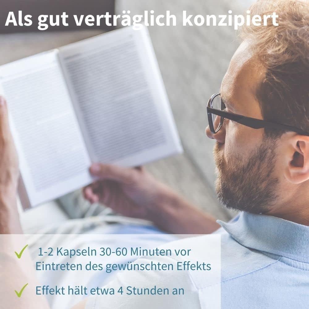 Man leest boek. Gebruiksinstructies voor Focus-capsules.