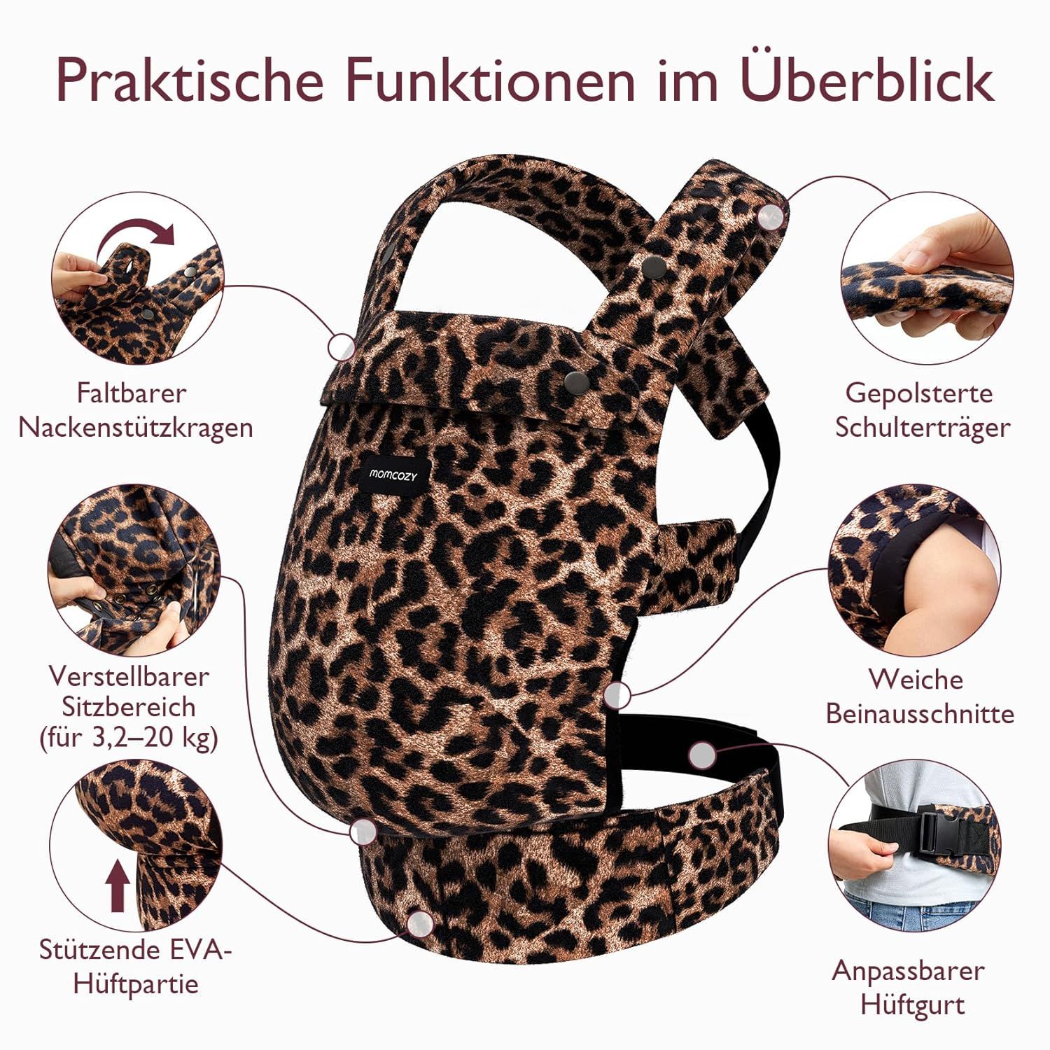 Momcozy Baby Draagzak – Licht & Ademend Luipaard
