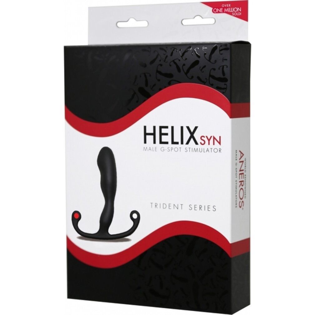 Boîte avec image du produit. Inscriptions: HELIX SYN, MALE G-SPOT STIMULATOR, TRIDENT SERIES, Aneros.