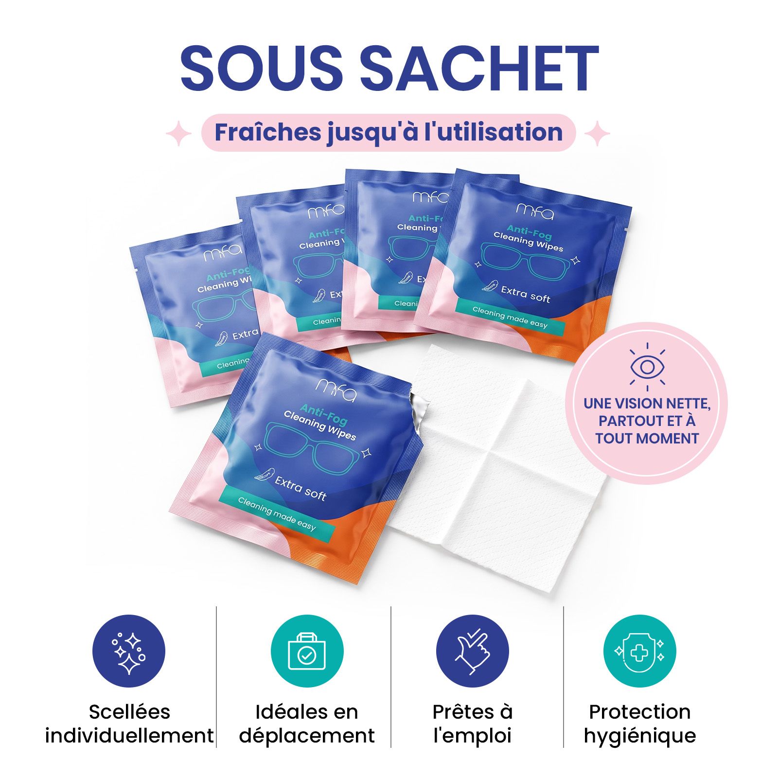 mfa® Lingettes Nettoyantes Anti-Buée pour Lunettes