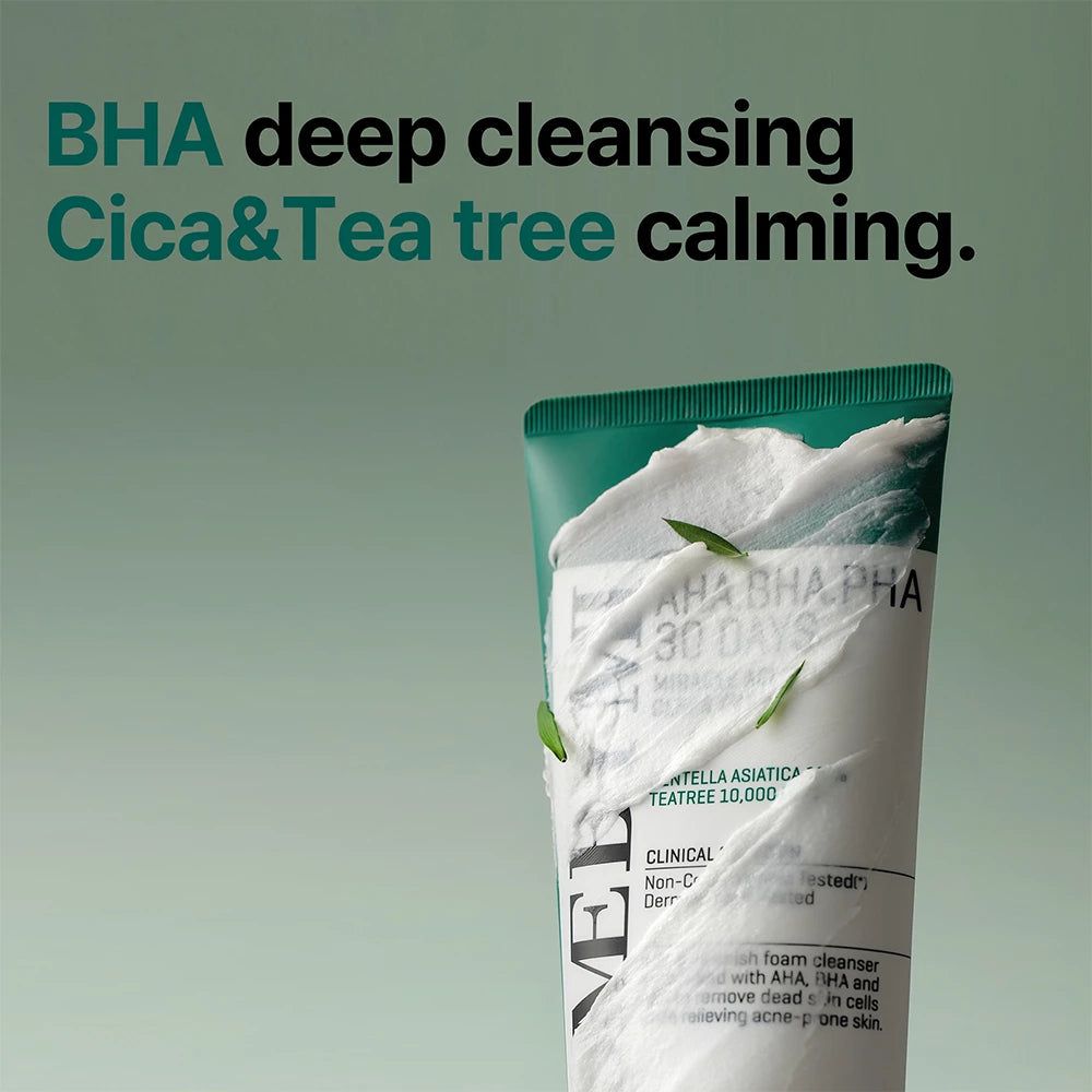 Mousse nettoyante SOMEBYMI AHA-BHA-PHA Miracle Acne Clear. Nettoyage en profondeur BHA, apaisant Cica & Tea Tree.