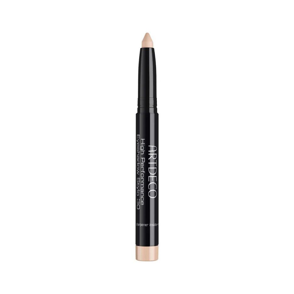 Artdeco High Performance Eyeshadow Stylo. Crayon noir avec pointe beige. Nom du produit et marque visibles.