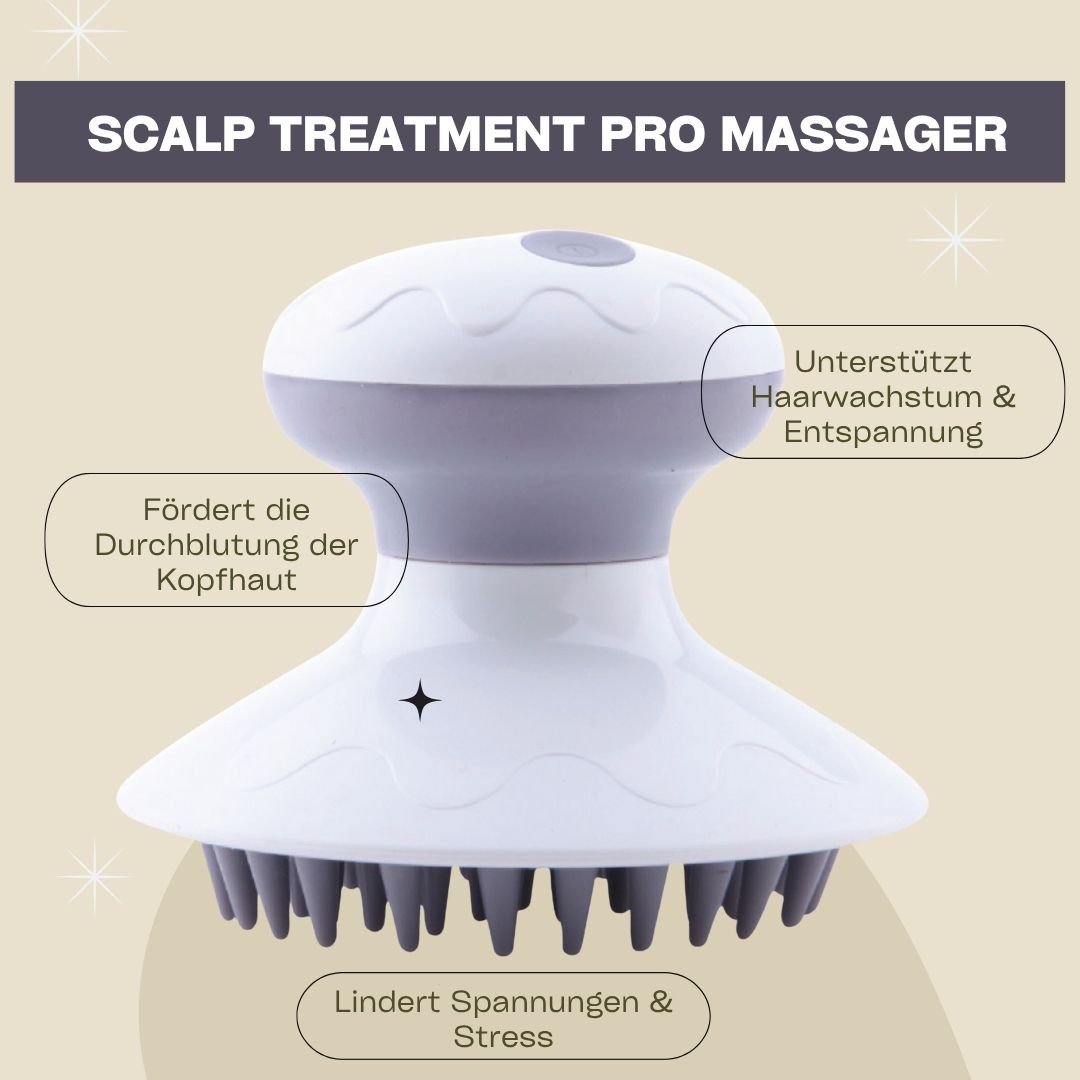 Masseur blanc et gris. Textes: Favorise la circulation sanguine, Soulage les tensions et le stress.