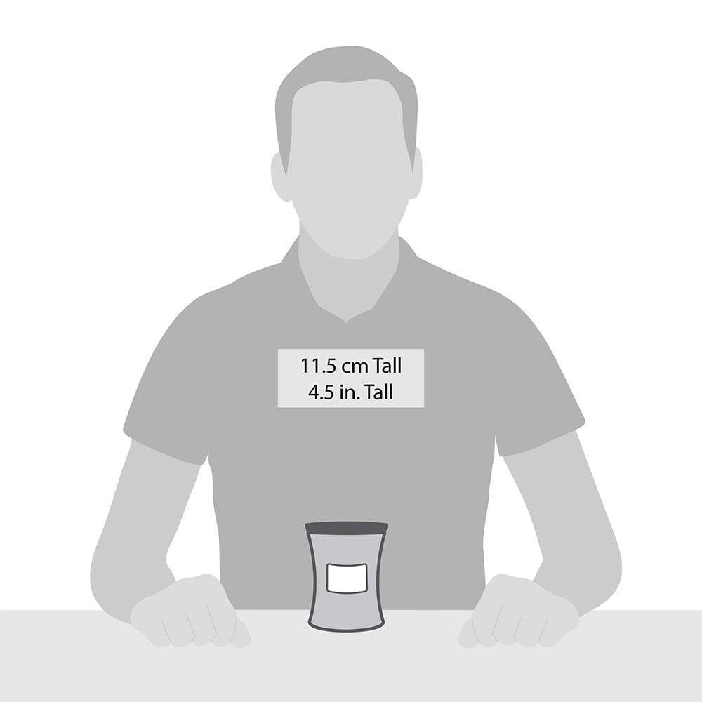 Bougie sablier grise, représentation schématique. Hauteur : 11,5 cm. Personne pour comparaison de taille. Texte : 4.5 in. Tall.