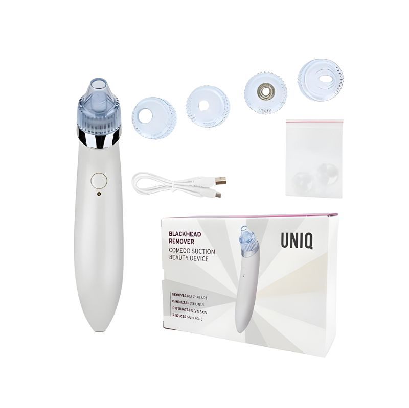 Appareil de soin de la peau, accessoires, câble de chargement et emballage.