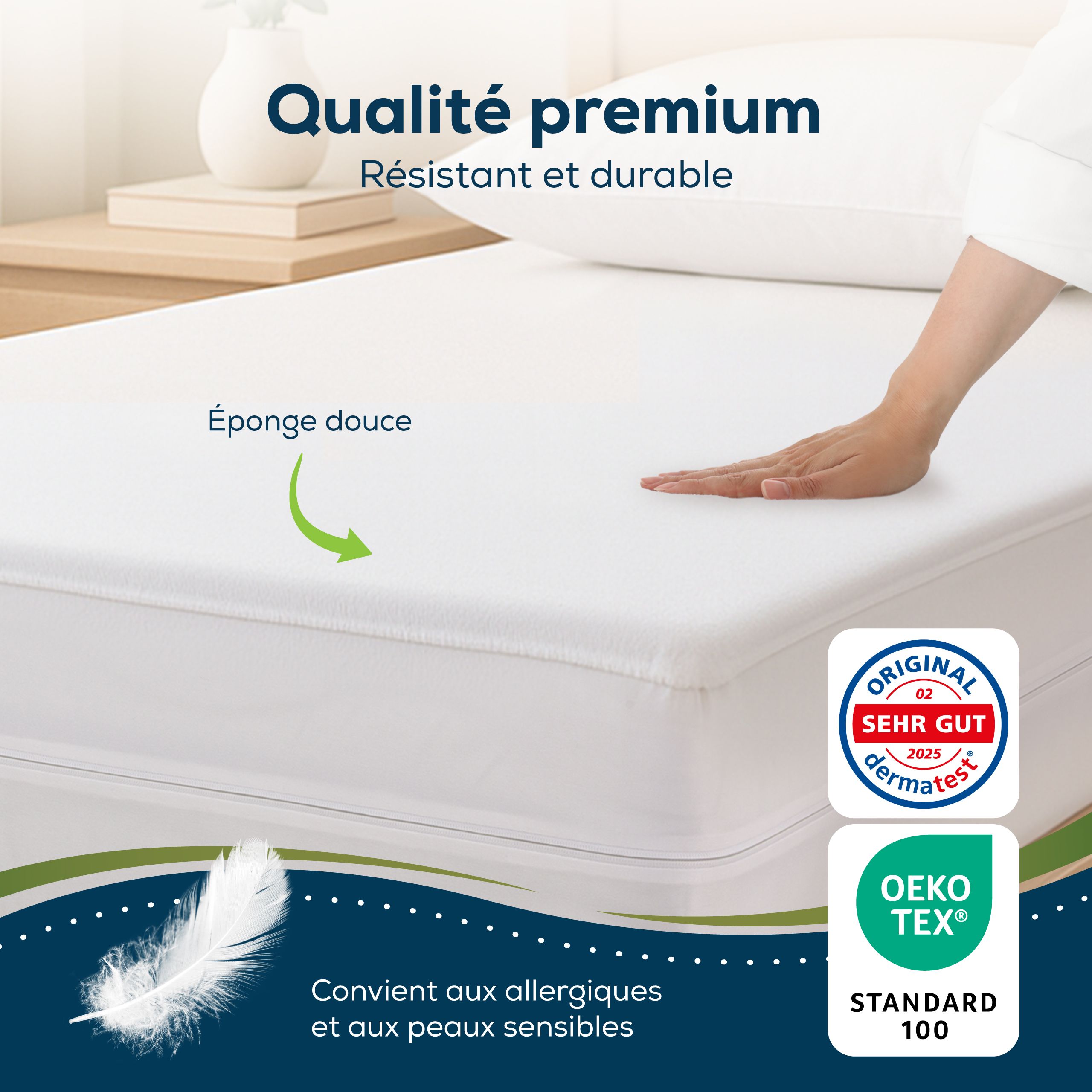 Protection matelas 100x200cm, facile à enfiler, fermeture éclair continue.