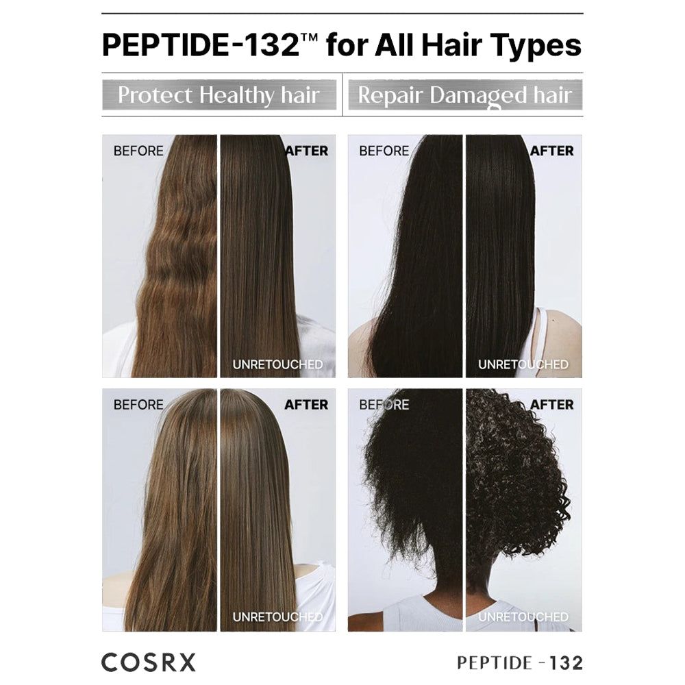 Voor-en-na beelden van verschillende haartypes behandeld met PEPTIDE-132.