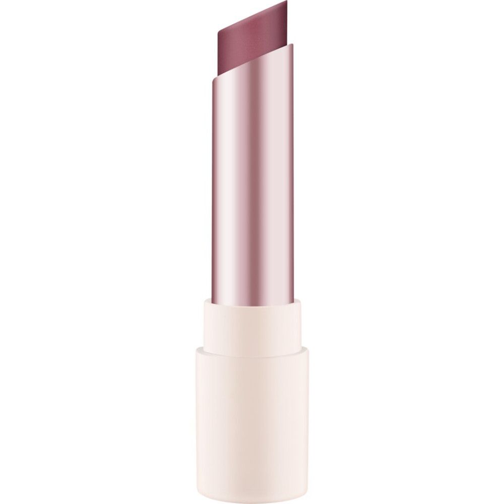 Mat mauve lippenstift met roségouden huls en witte basis.