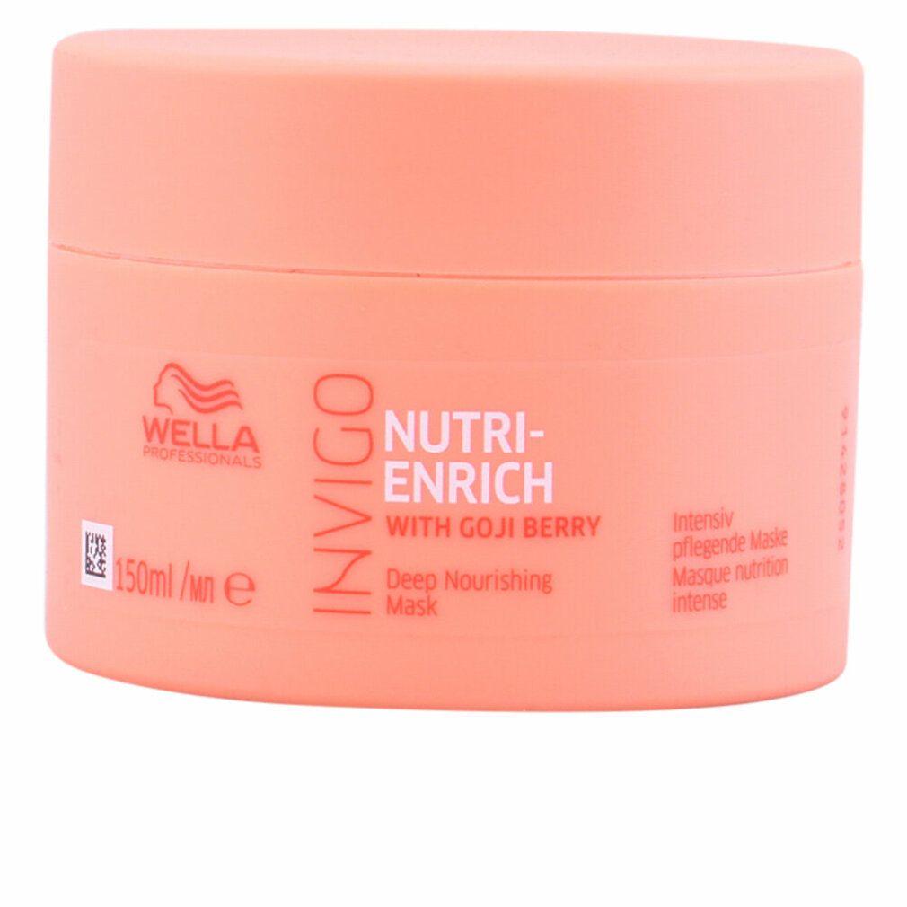 Perzikroze ronde pot. Opschrift: Wella Invigo Nutri-Enrich Deep Nourishing Mask. Met gojibes. 150ml.