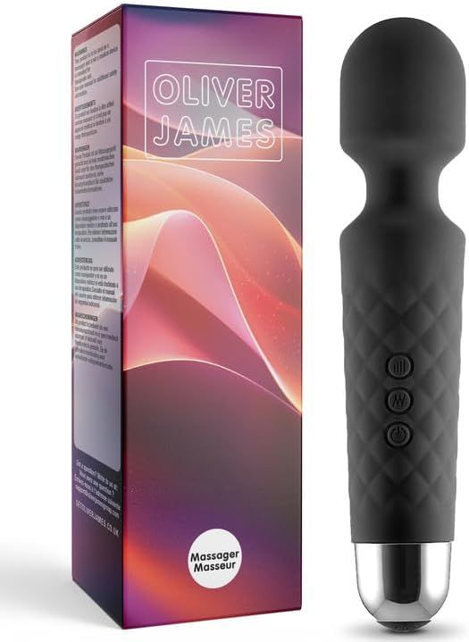 Zwarte vibrator met zilveren accent en verpakking. 20 vibratiemodi, 8 snelheidsniveaus.