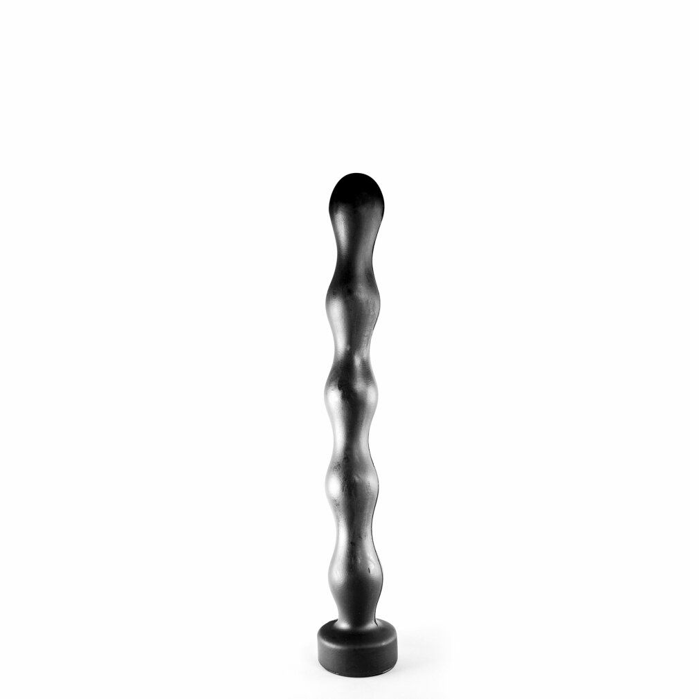 Zwarte anale plug met stapsgewijs ontwerp en brede basis.