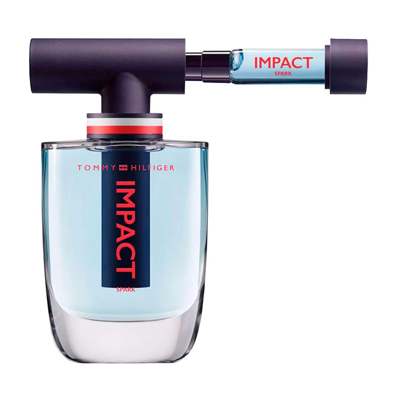 Tommy Hilfiger Impact Spark Eau de Toilette flacon met geïntegreerde reisverstuiver.