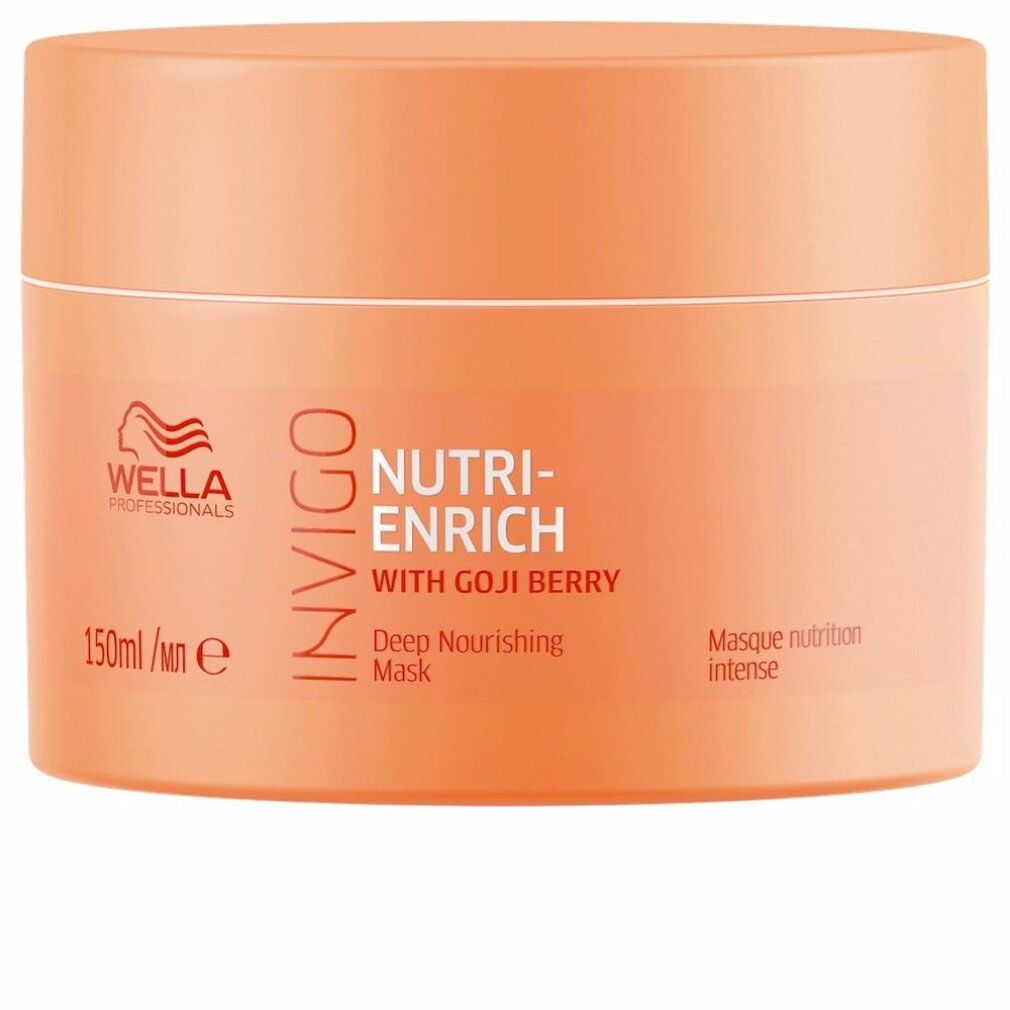 Perzikroze ronde pot. Opschrift: Wella Invigo Nutri-Enrich Deep Nourishing Mask. Met gojibes. 150ml.