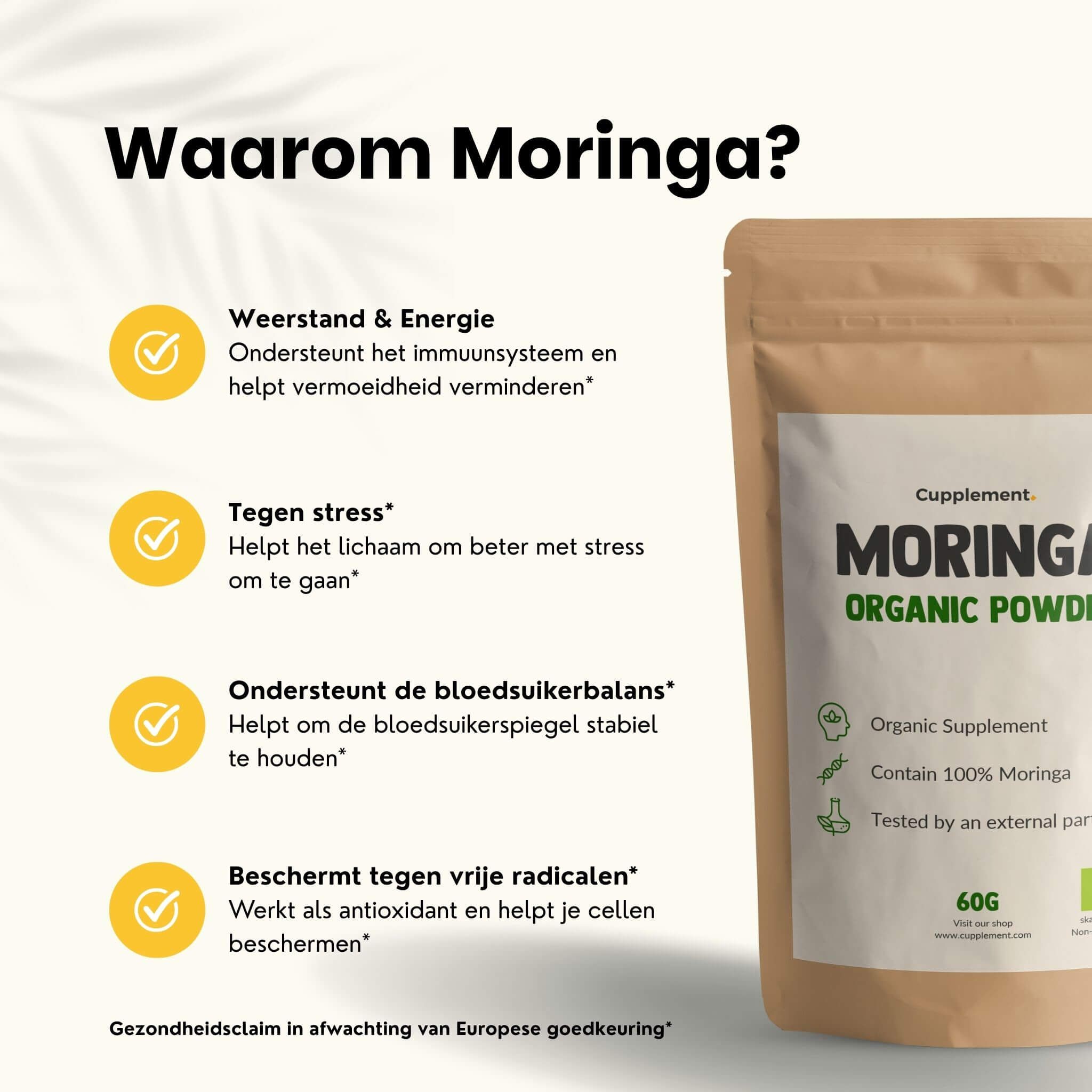 Klantbeoordelingen voor Cupplement Moringa BIO. Bruin zakje. Tekst: 4,7/5 sterren, 60g. Productbeoordelingen.