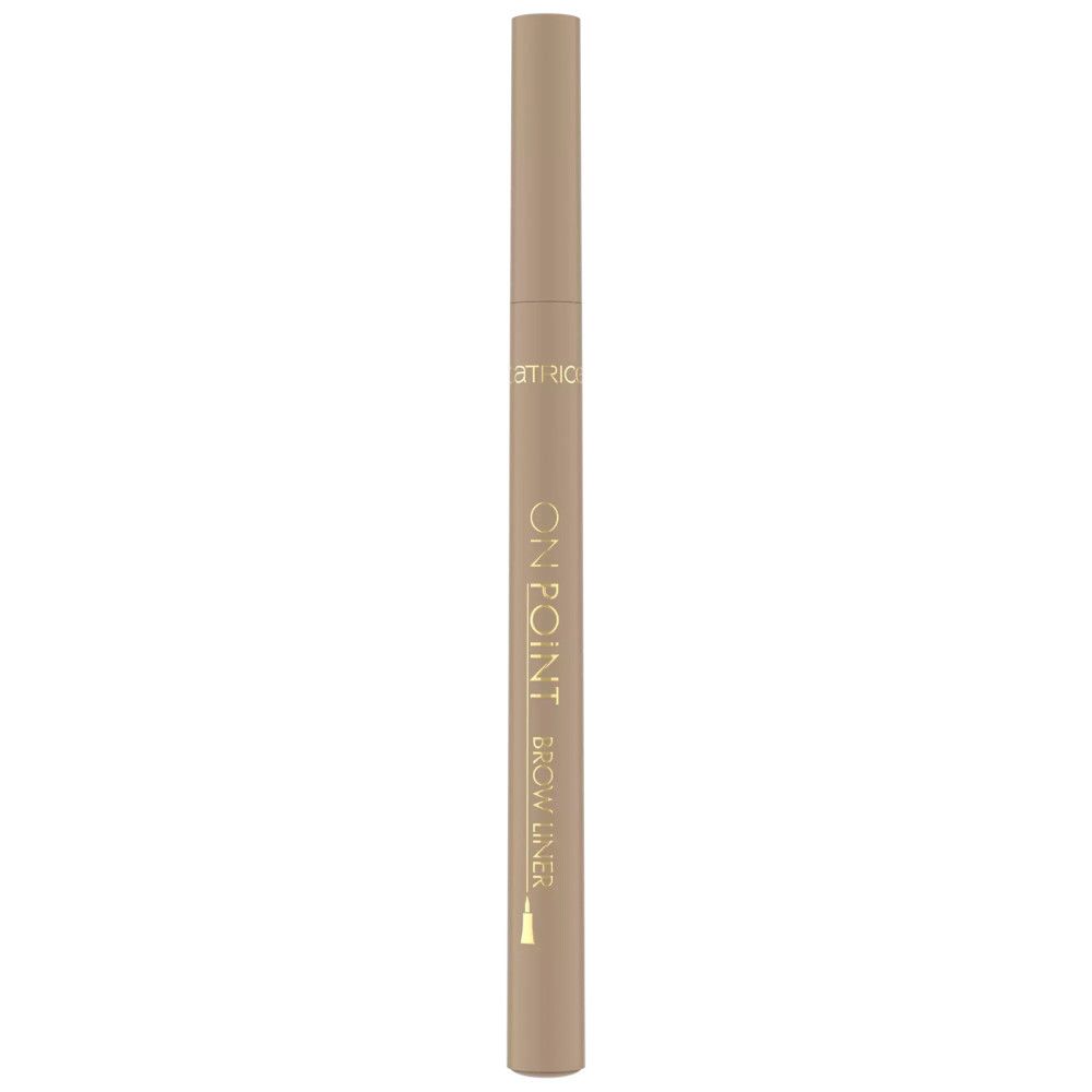 Crayon à sourcils beige. Inscription dorée: ON POINT BROW LINER. Capuchon et corps beiges.