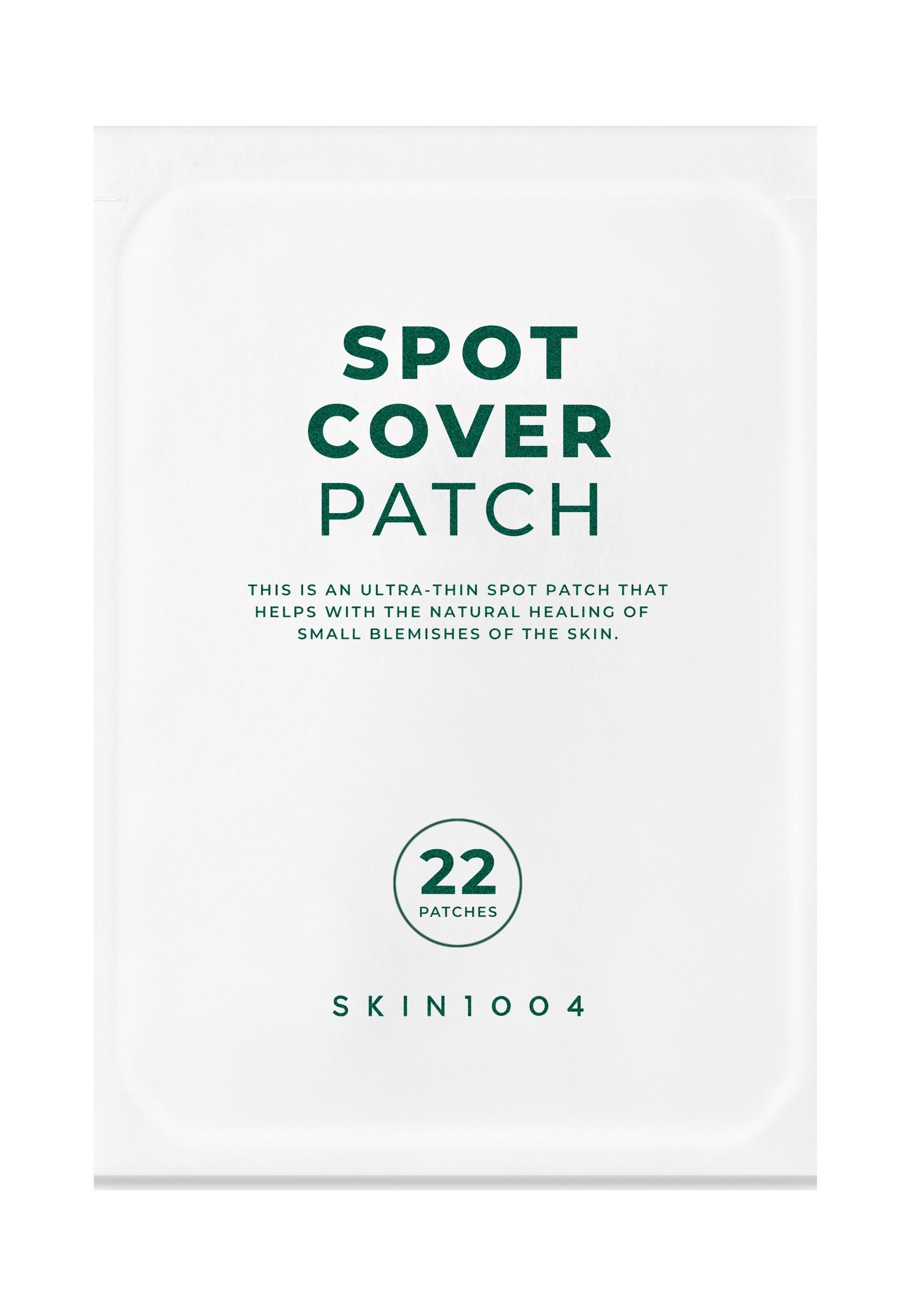 Witte verpakking met 'SPOT COVER PATCH'. Bevat 22 patches. Merk: SKIN1004. Tekst: ultradunne patch.