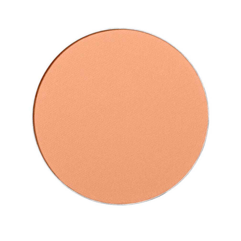 Ronde navulling voor compact poeder. Lichtbruine kleur. Op witte achtergrond.