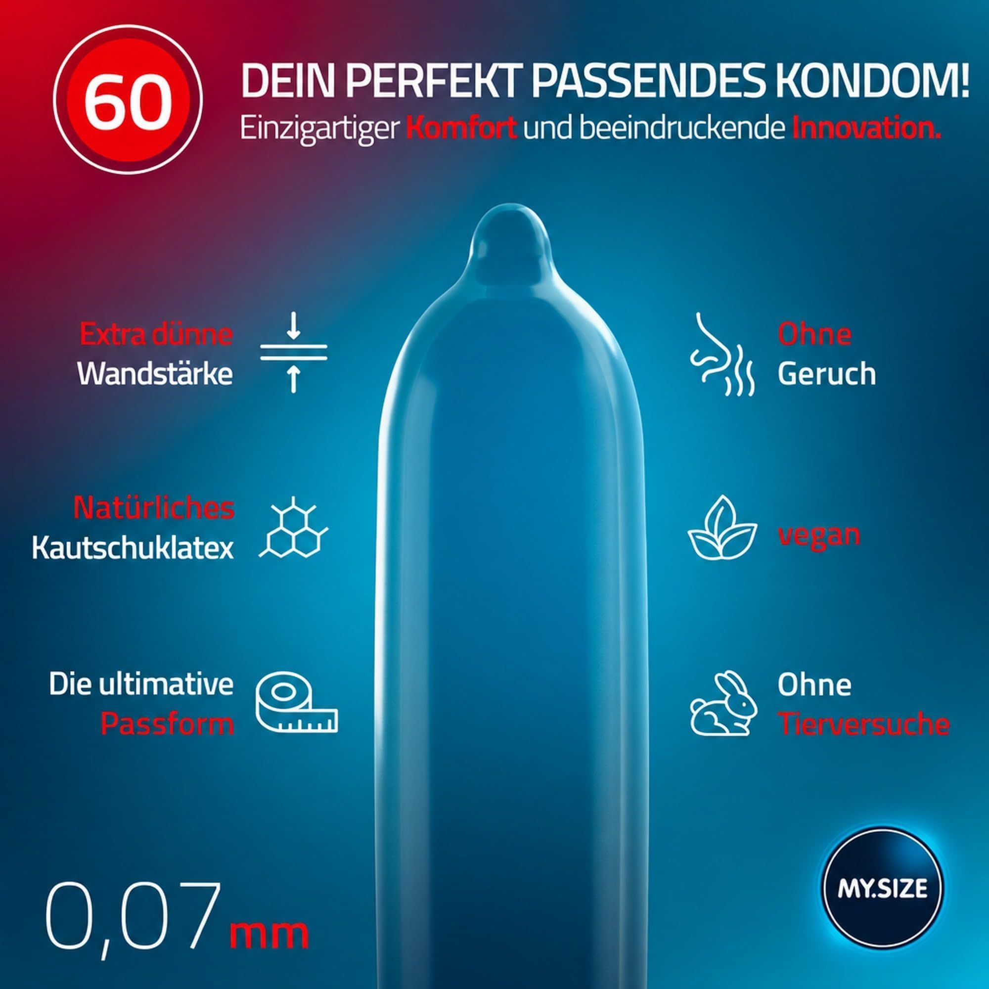 MY.SIZE condoom, 0,07 mm dik, van natuurrubberlatex, vegan.
