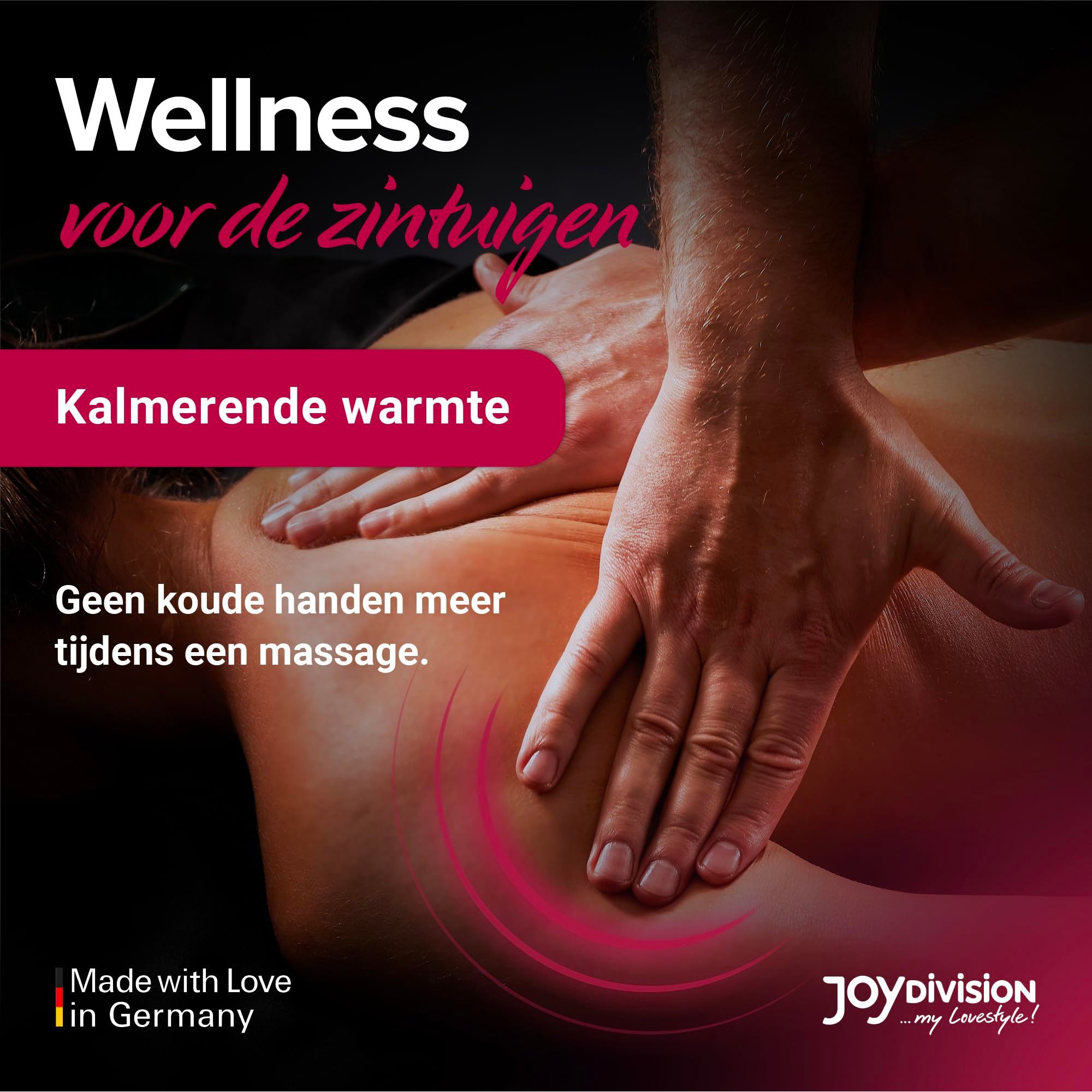 Fles kersenmassageolie, met kersen en spatten.